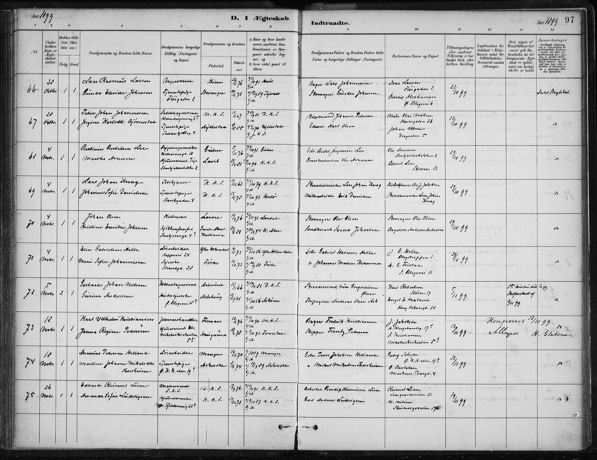 Korskirken sokneprestembete, AV/SAB-A-76101/H/Hab: Parish register (copy) no. D 3, 1887-1906, p. 97