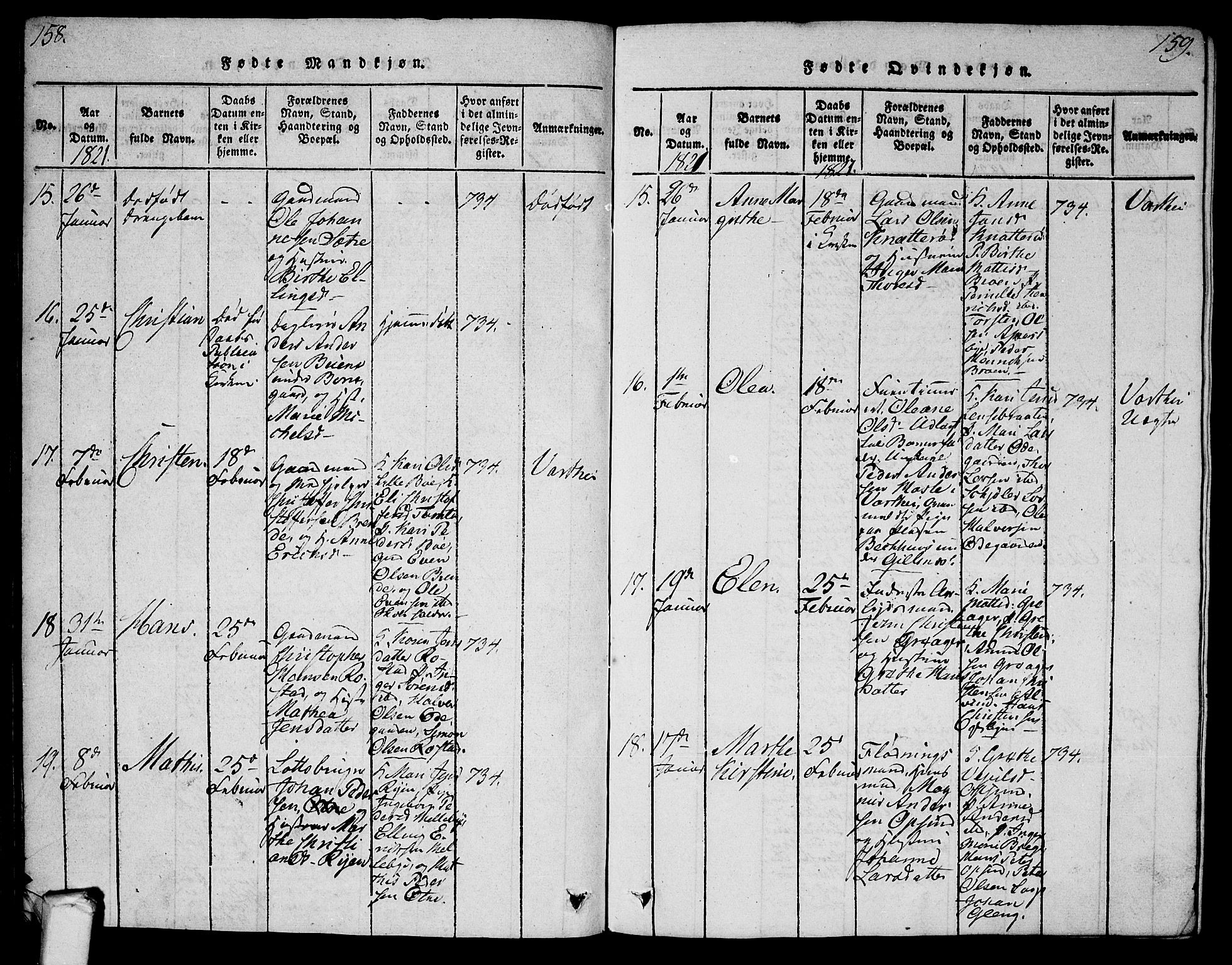 Tune prestekontor Kirkebøker, SAO/A-2007/G/Ga/L0001: Parish register (copy) no. I 1, 1815-1822, p. 158-159
