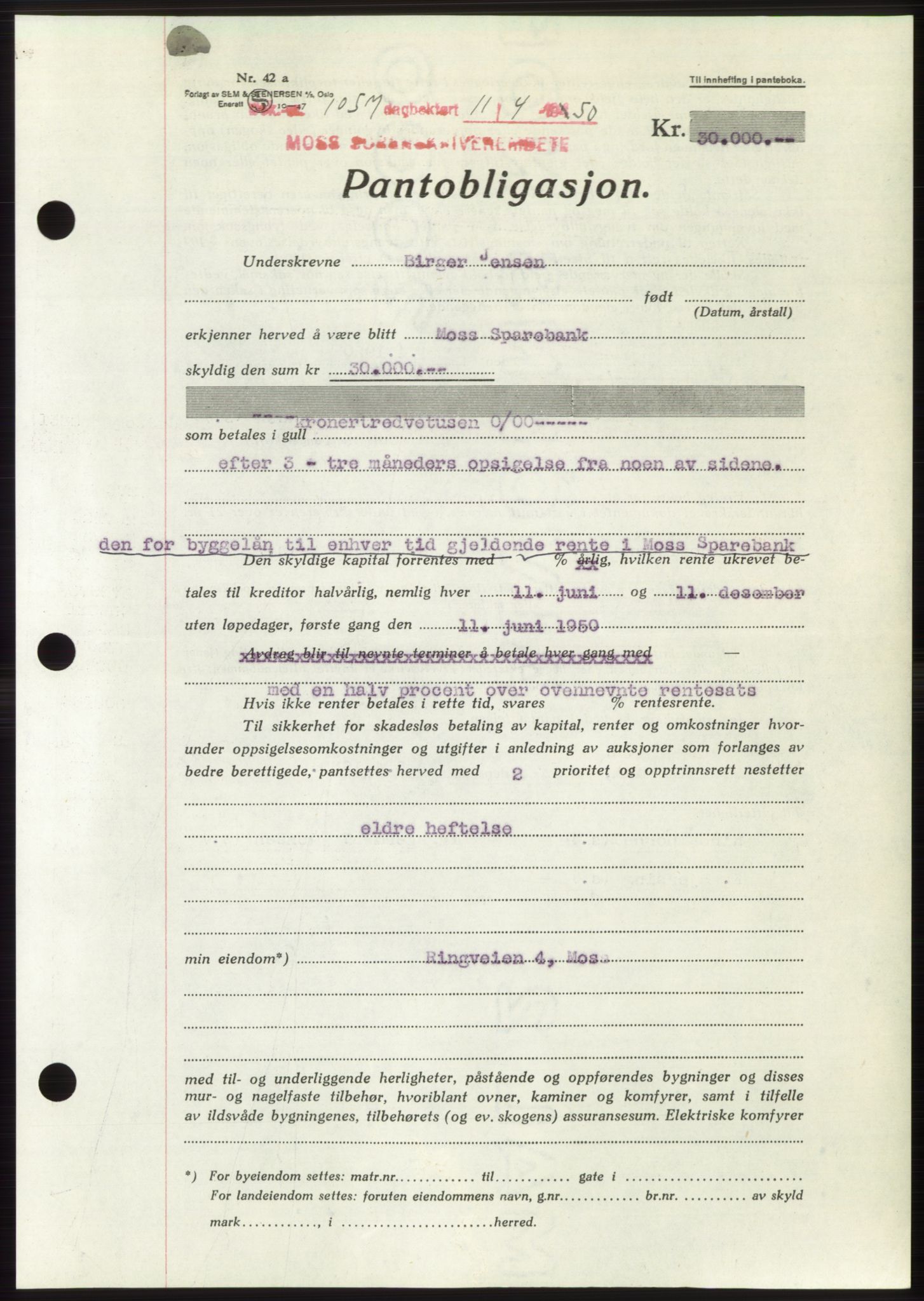 Moss sorenskriveri, AV/SAO-A-10168: Mortgage book no. B24, 1950-1950, Diary no: : 1057/1950