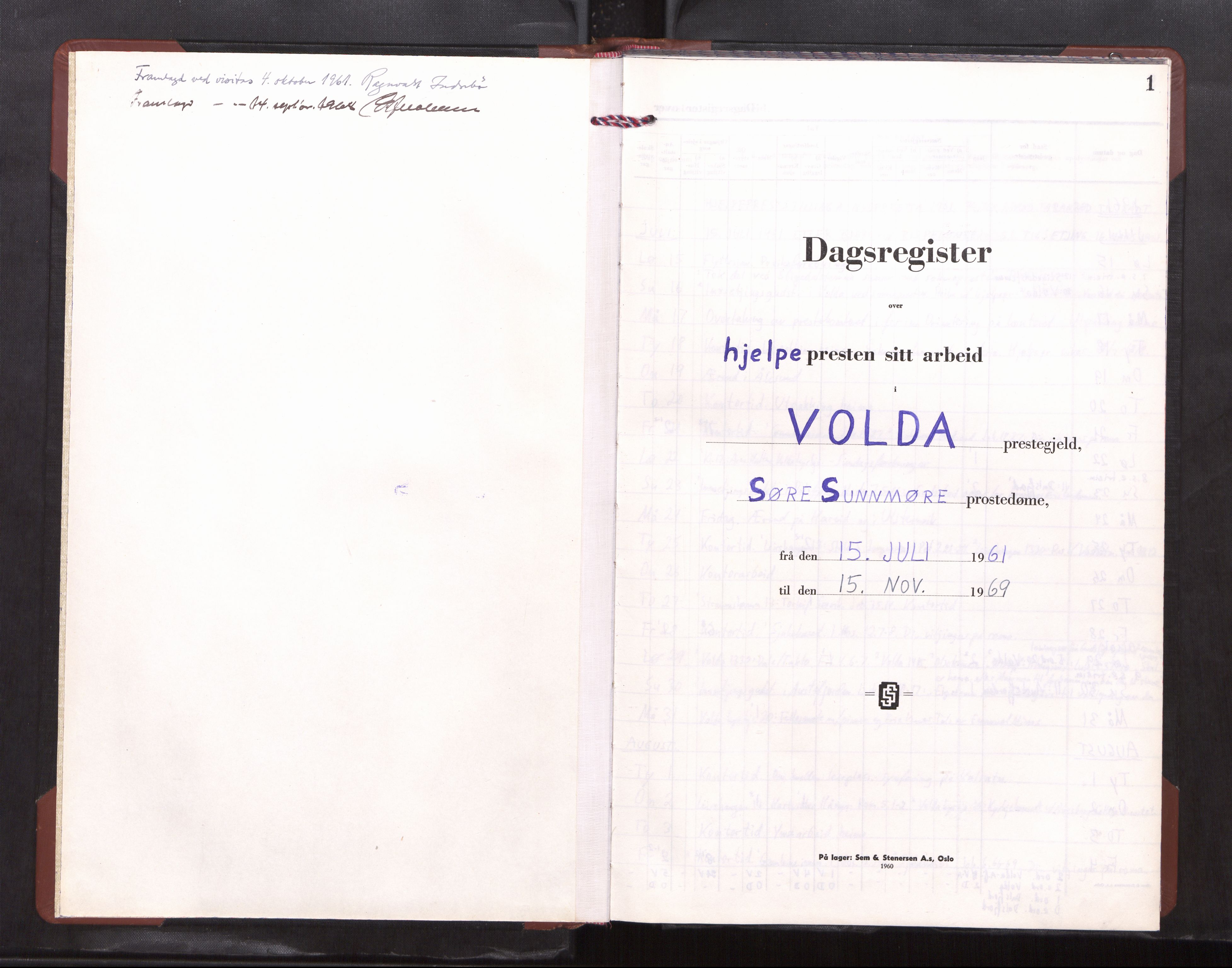 Ministerialprotokoller, klokkerbøker og fødselsregistre - Møre og Romsdal, SAT/A-1454/511/L0152: Diary records no. 511---, 1961-1968, p. 1