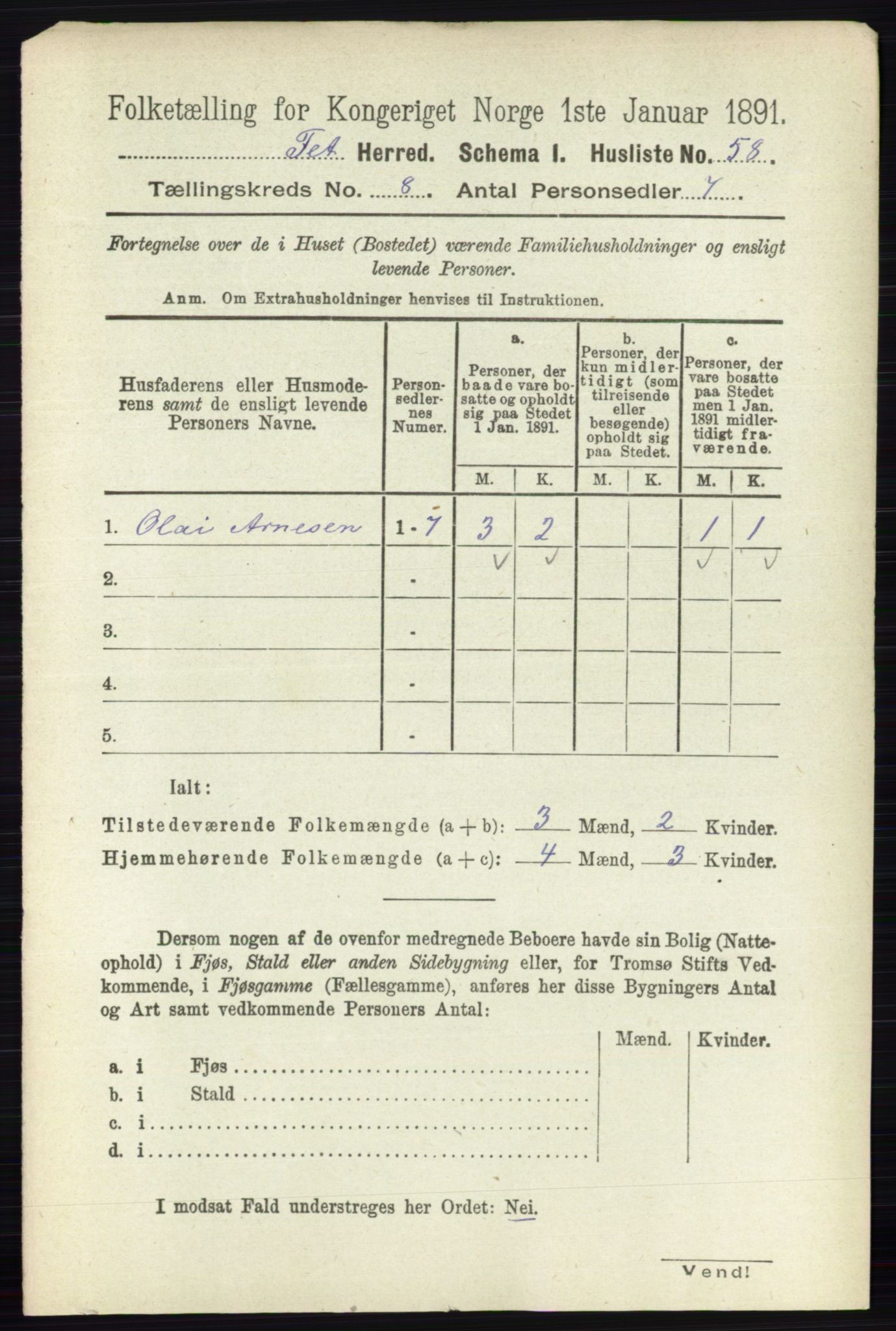 RA, 1891 census for 0227 Fet, 1891, p. 3039