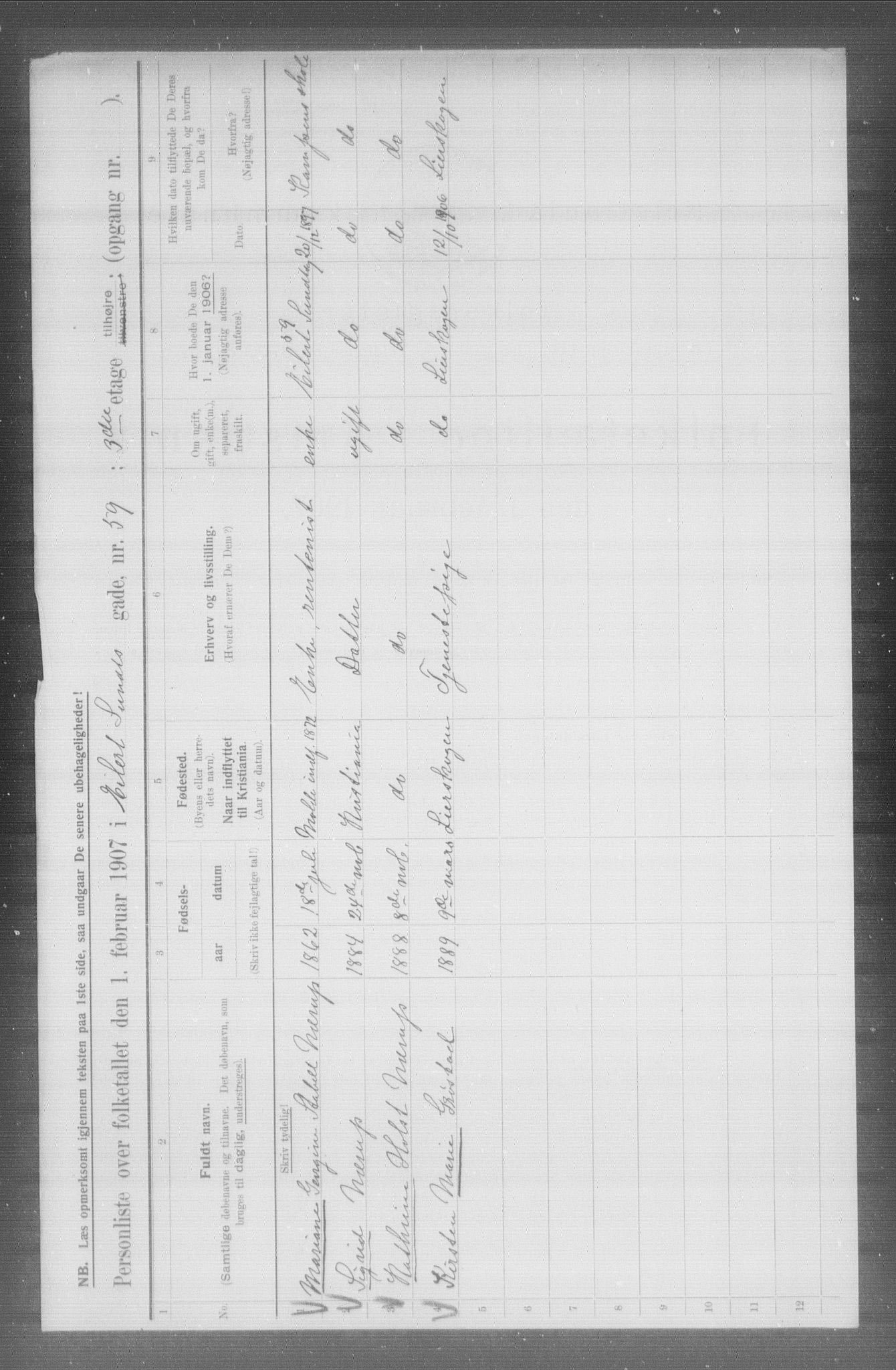 OBA, Municipal Census 1907 for Kristiania, 1907, p. 9863