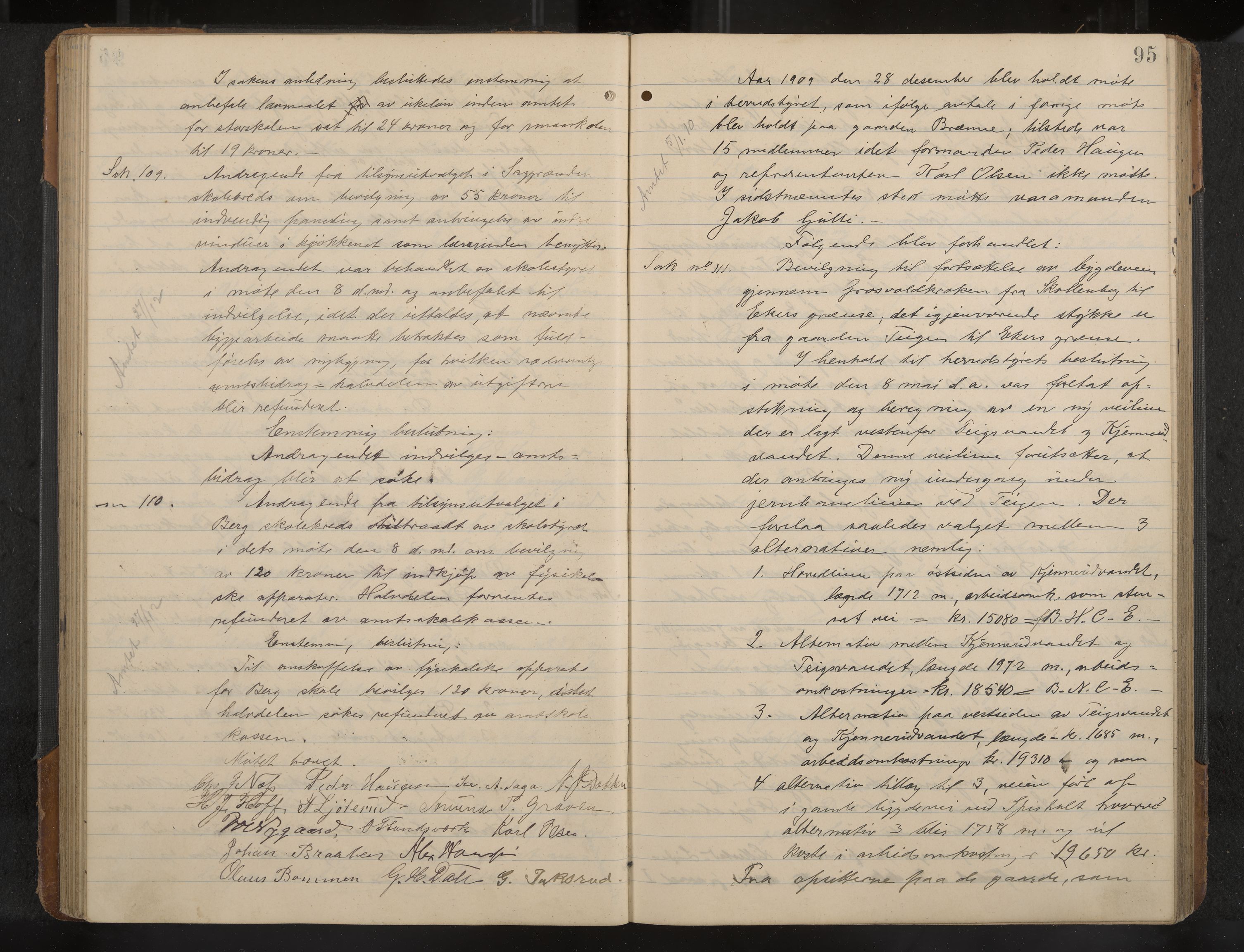 Øvre Sandsvær formannskap og sentraladministrasjon, IKAK/0630021/A/L0001: Møtebok med register, 1908-1913, p. 95