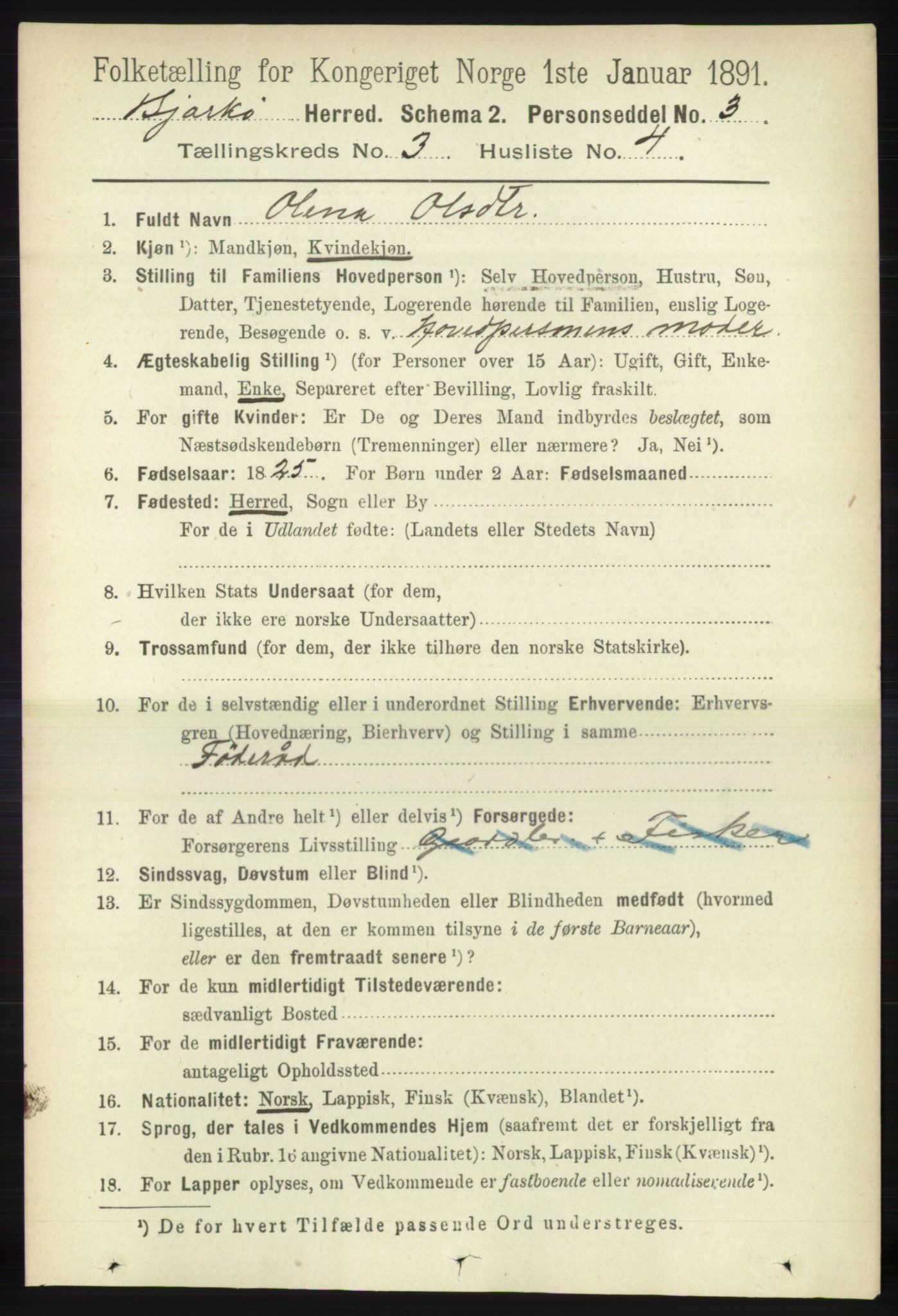 RA, 1891 census for 1915 Bjarkøy, 1891, p. 1564