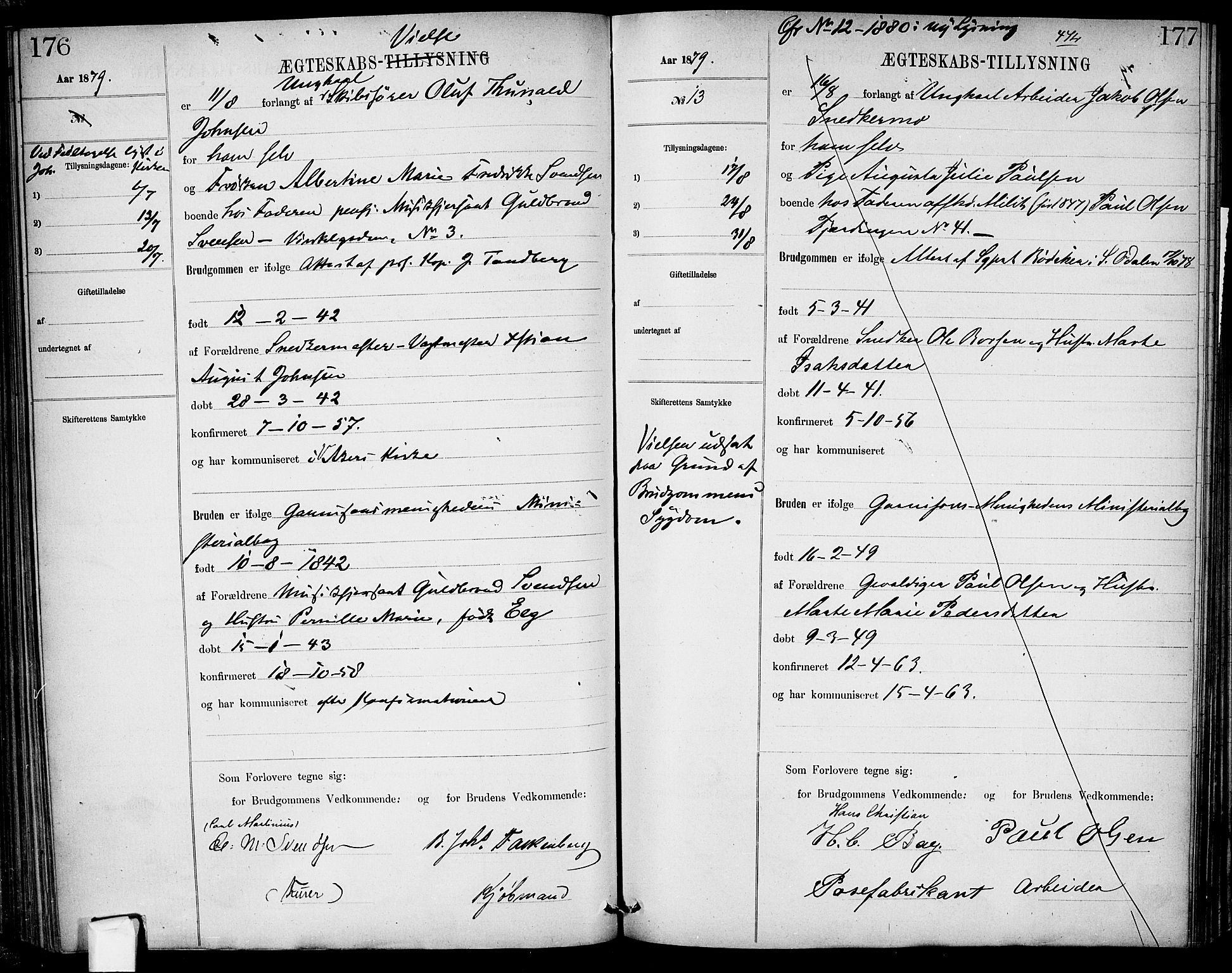 Garnisonsmenigheten Kirkebøker, AV/SAO-A-10846/H/Ha/L0007: Banns register no. I 7, 1872-1893, p. 176-177