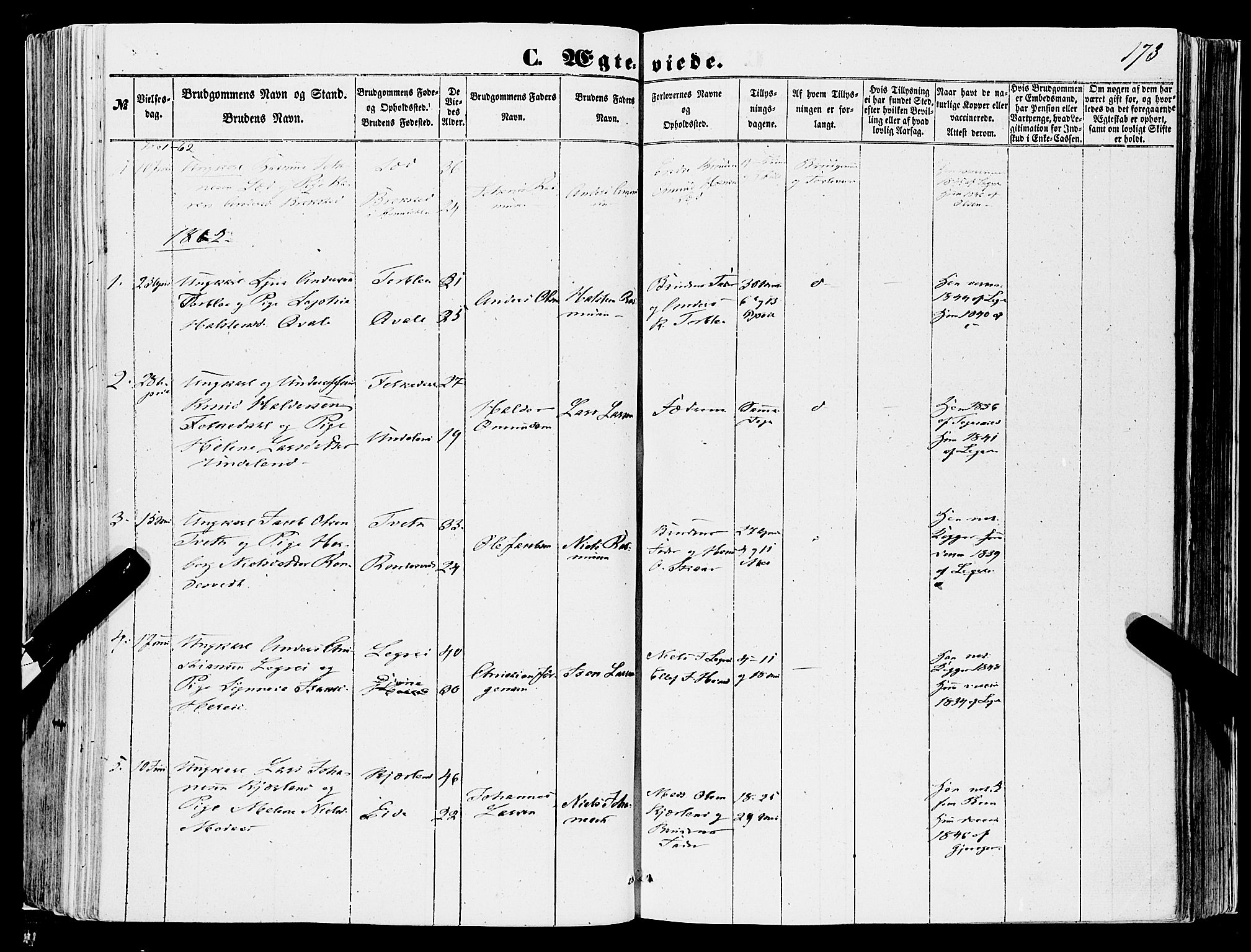 Ulvik sokneprestembete, SAB/A-78801/H/Haa: Parish register (official) no. A 13, 1853-1863, p. 173