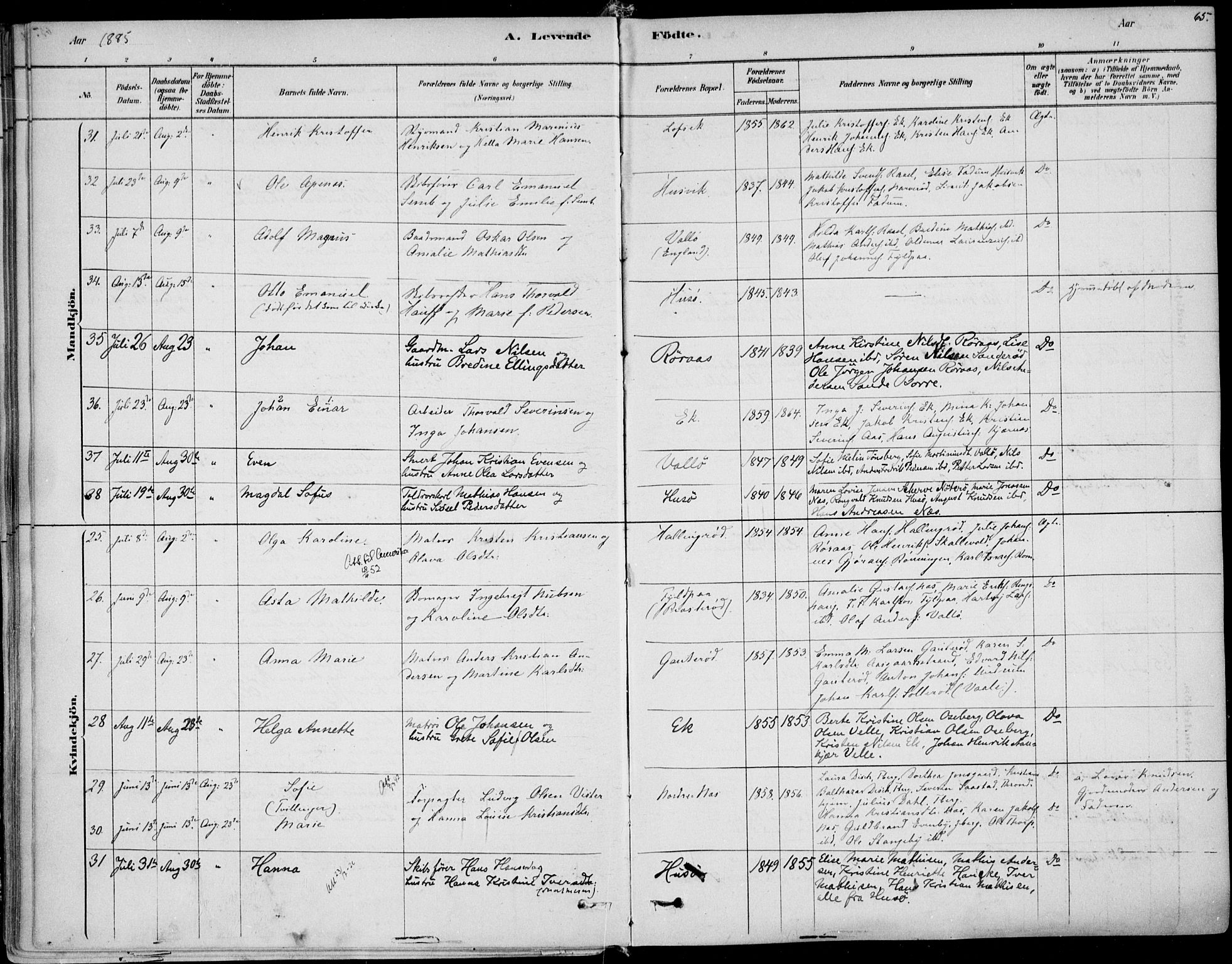 Sem kirkebøker, AV/SAKO-A-5/F/Fb/L0004: Parish register (official) no. II 4, 1878-1891, p. 65