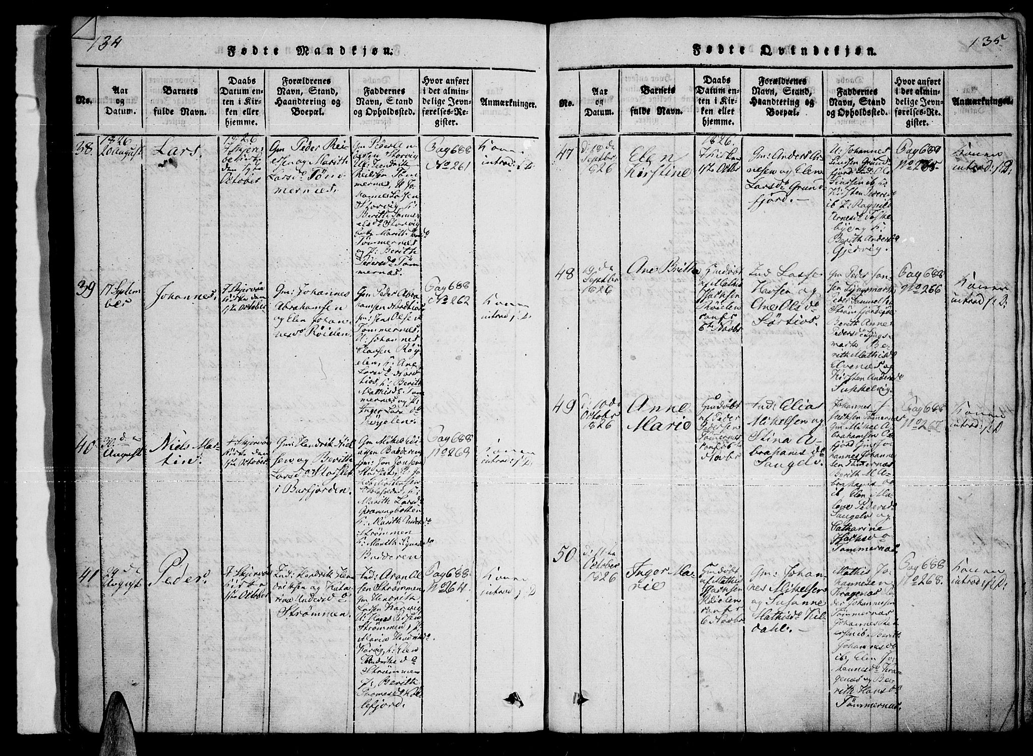 Skjervøy sokneprestkontor, AV/SATØ-S-1300/H/Ha/Haa/L0004kirke: Parish register (official) no. 4, 1820-1838, p. 134-135