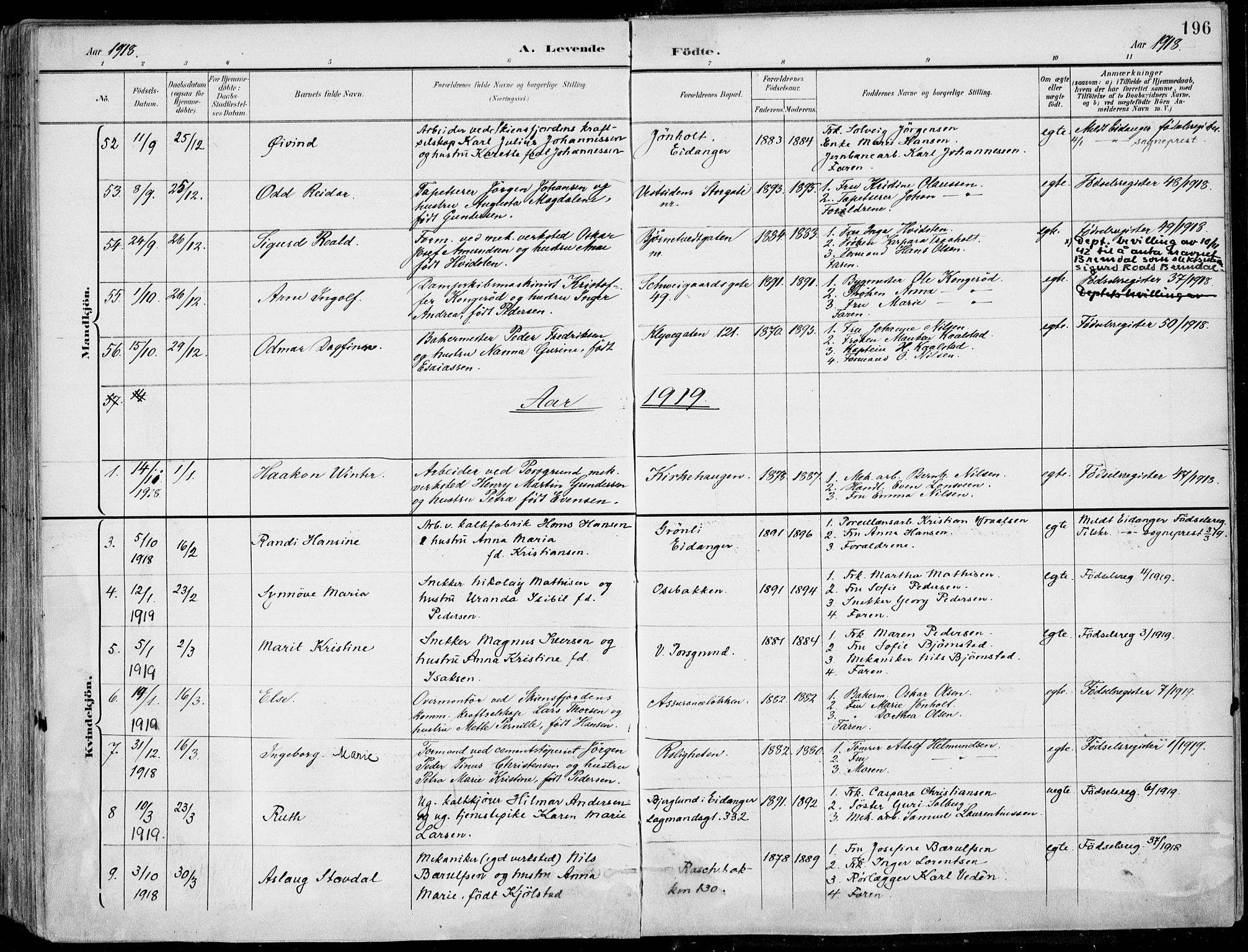 Porsgrunn kirkebøker , SAKO/A-104/F/Fa/L0010: Parish register (official) no. 10, 1895-1919, p. 196