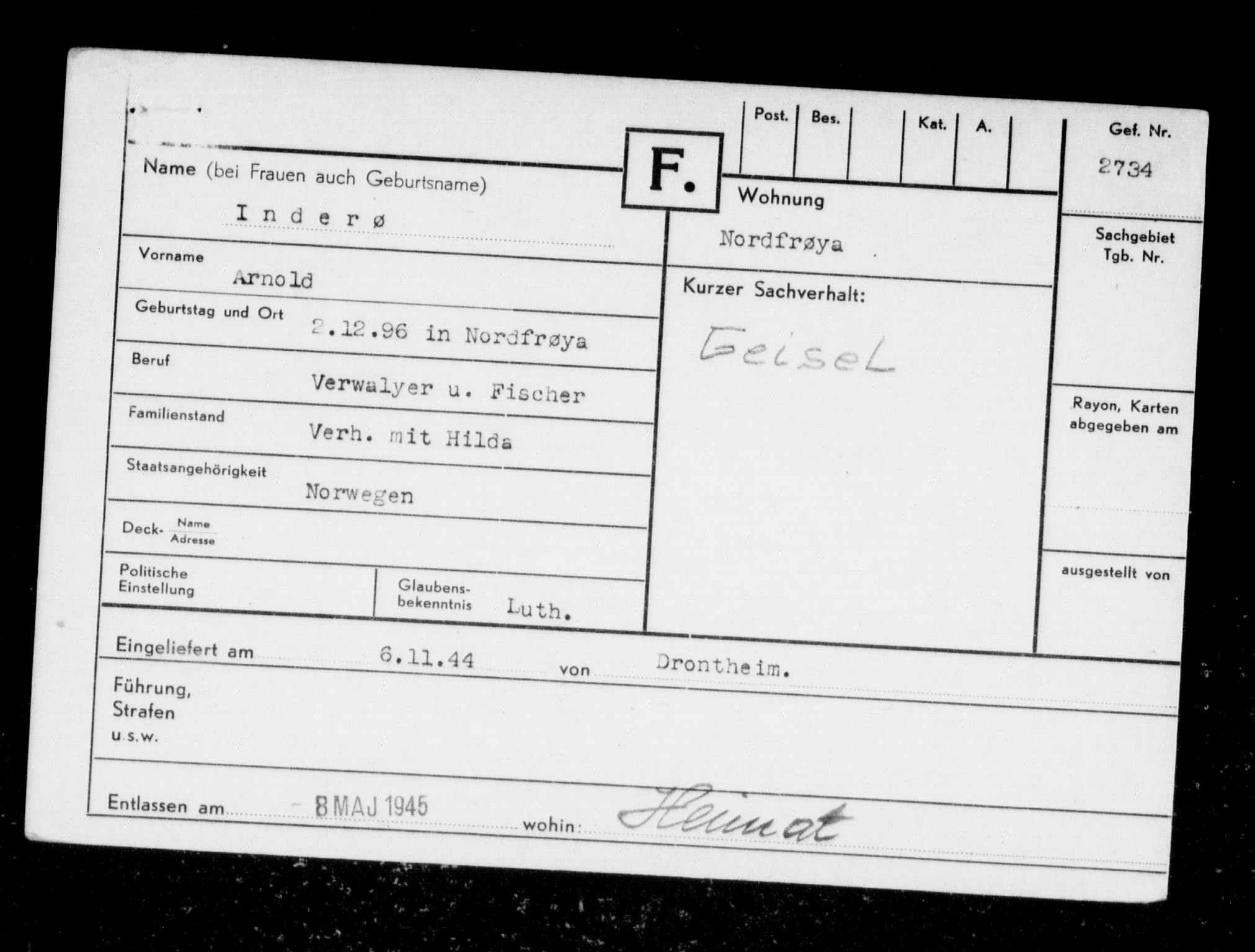 Befehlshaber der Sicherheitspolizei und des SD, AV/RA-RAFA-5969/F/Fc/L0006: Fangeregister Falstad: I - Kj, 1941-1945