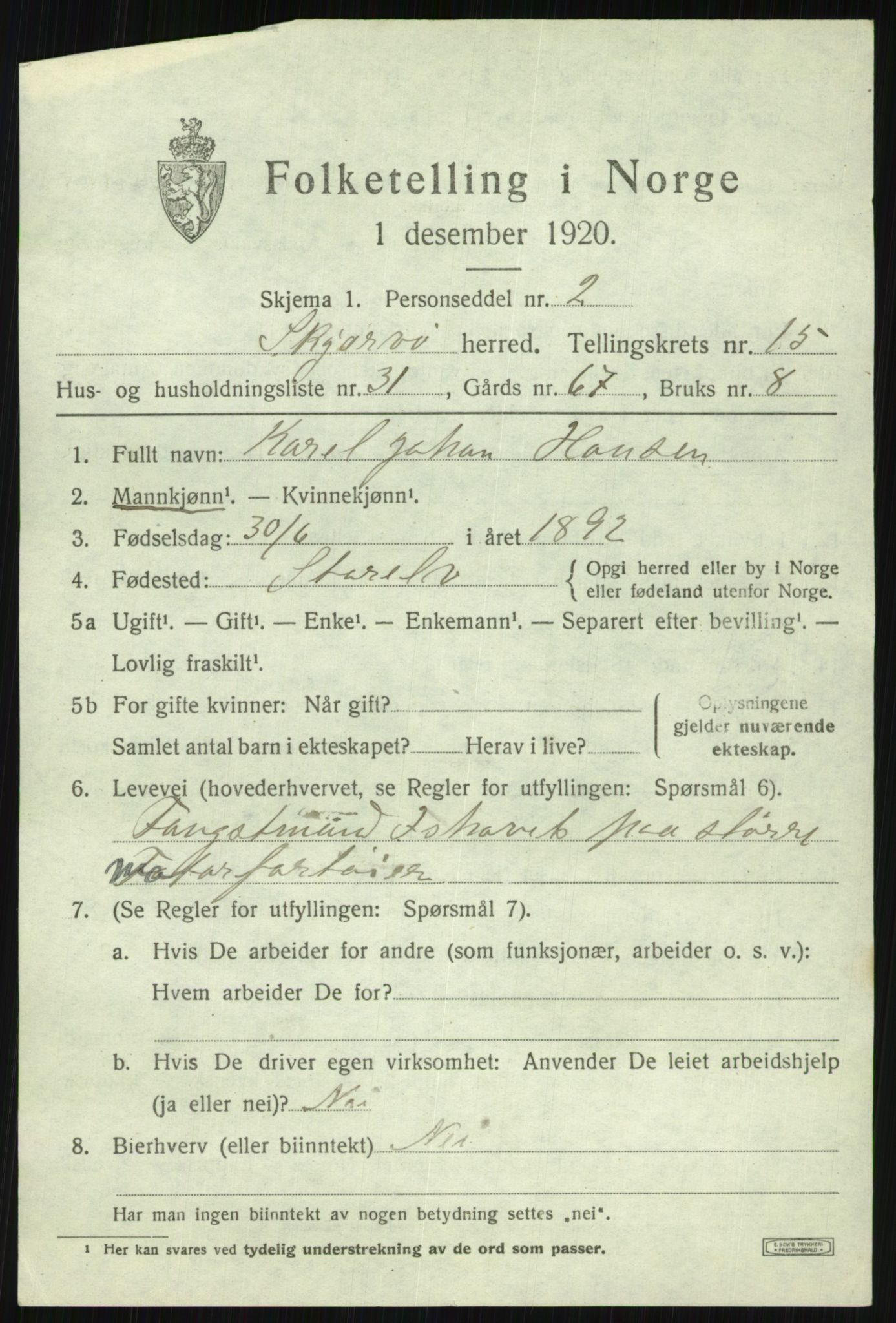 SATØ, 1920 census for Skjervøy, 1920, p. 7557