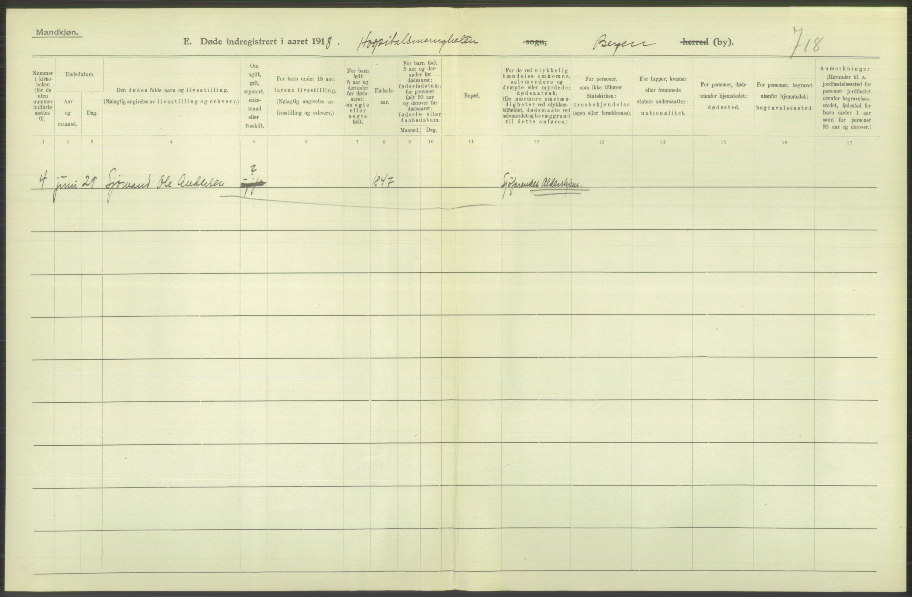 Statistisk sentralbyrå, Sosiodemografiske emner, Befolkning, RA/S-2228/D/Df/Dfb/Dfbh/L0039: Bergen: Døde., 1918, p. 190