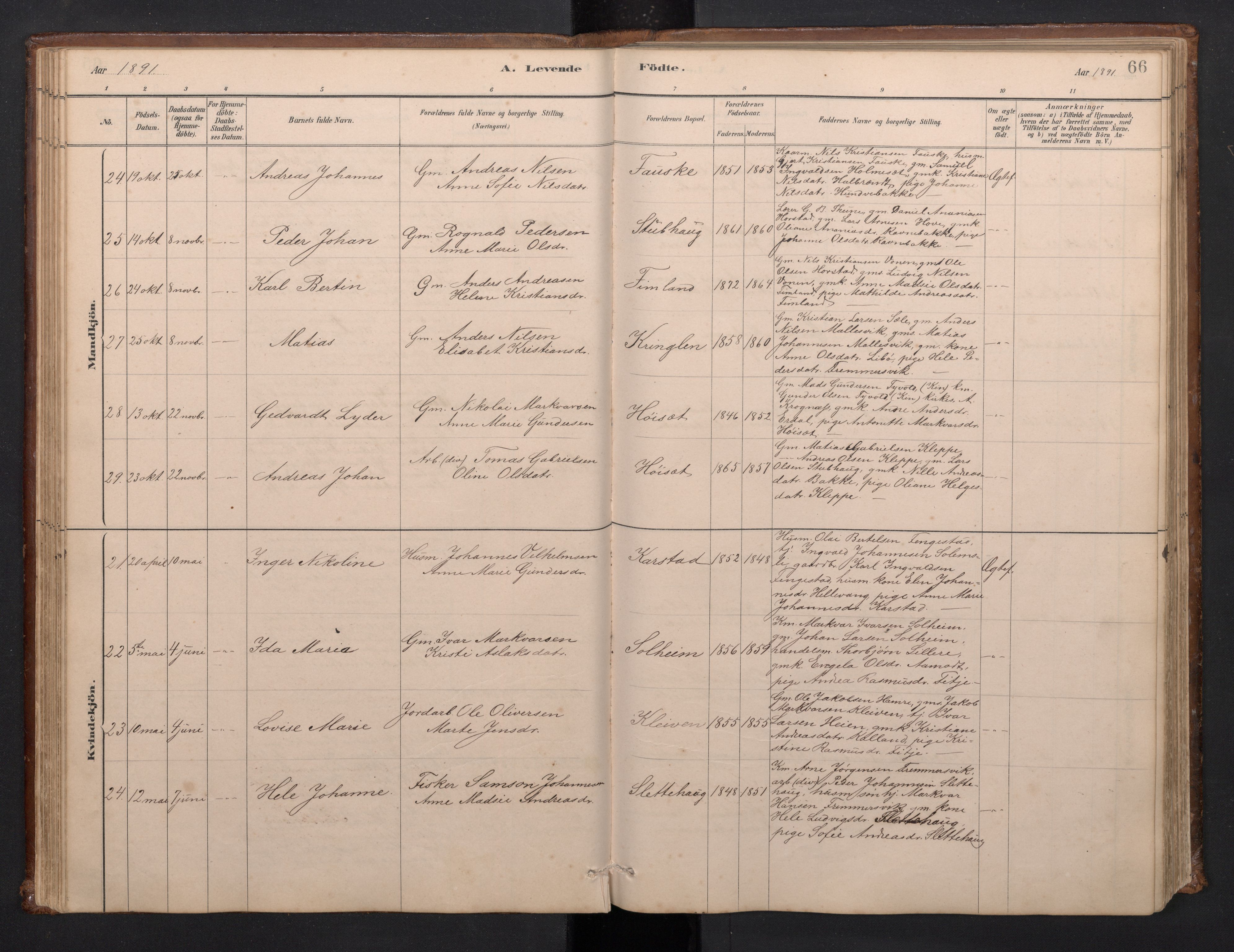 Førde sokneprestembete, SAB/A-79901/H/Hab/Habd/L0003: Parish register (copy) no. D 3, 1881-1897, p. 65b-66a