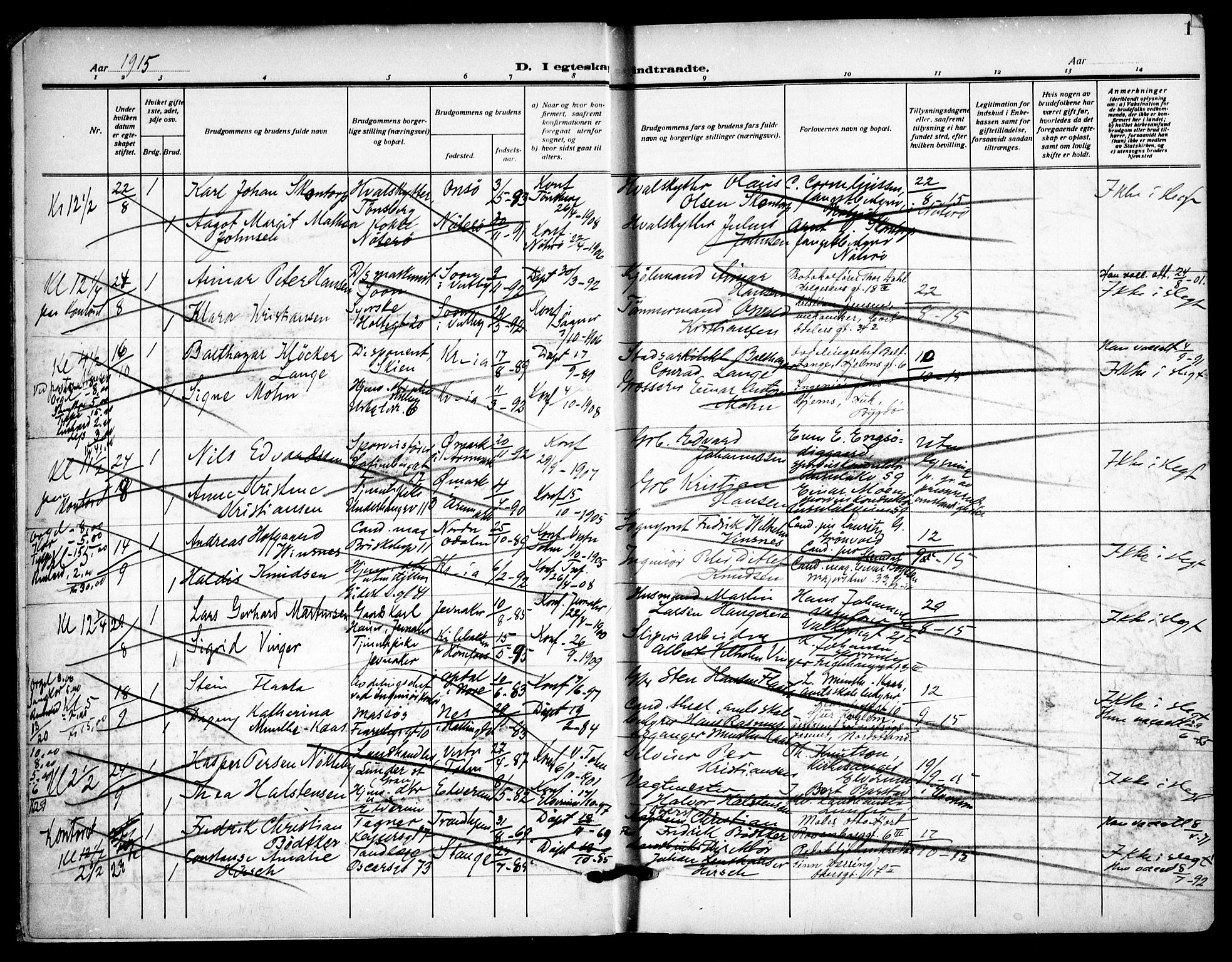 Uranienborg prestekontor Kirkebøker, SAO/A-10877/H/Ha/L0005: Banns register no. I 5, 1915-1928, p. 1