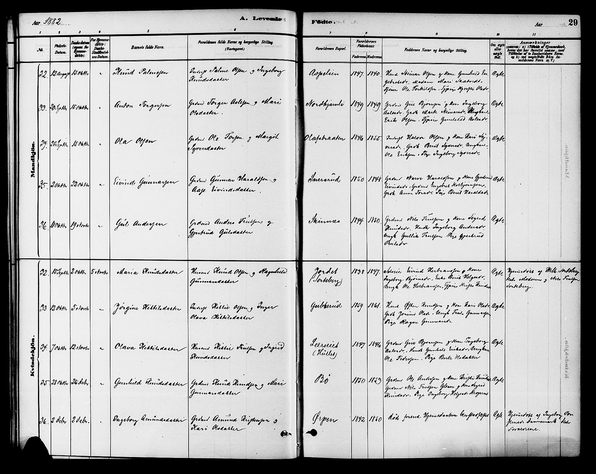 Krødsherad kirkebøker, AV/SAKO-A-19/G/Ga/L0001: Parish register (copy) no. 1, 1879-1893, p. 29