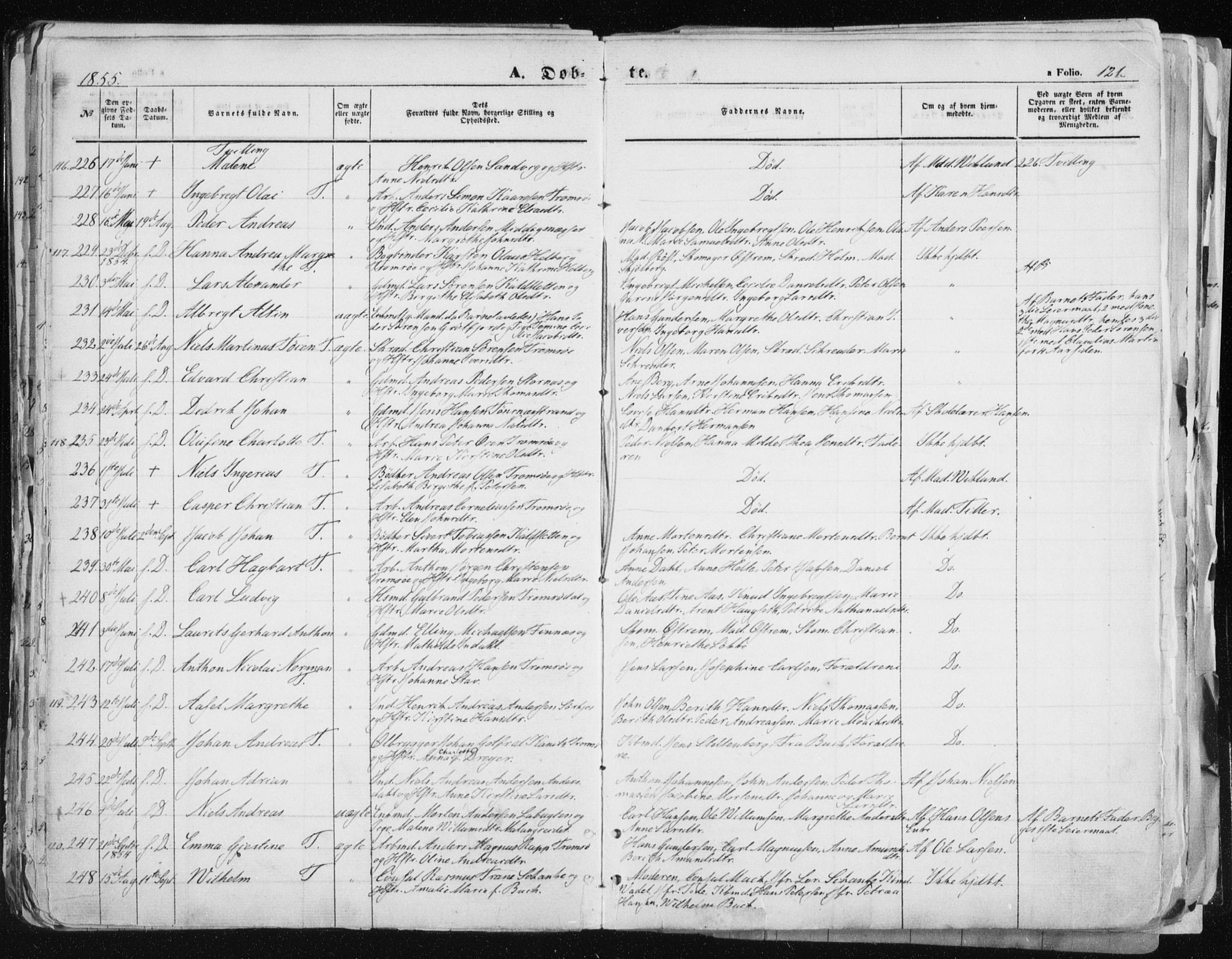Tromsø sokneprestkontor/stiftsprosti/domprosti, SATØ/S-1343/G/Ga/L0010kirke: Parish register (official) no. 10, 1848-1855, p. 121