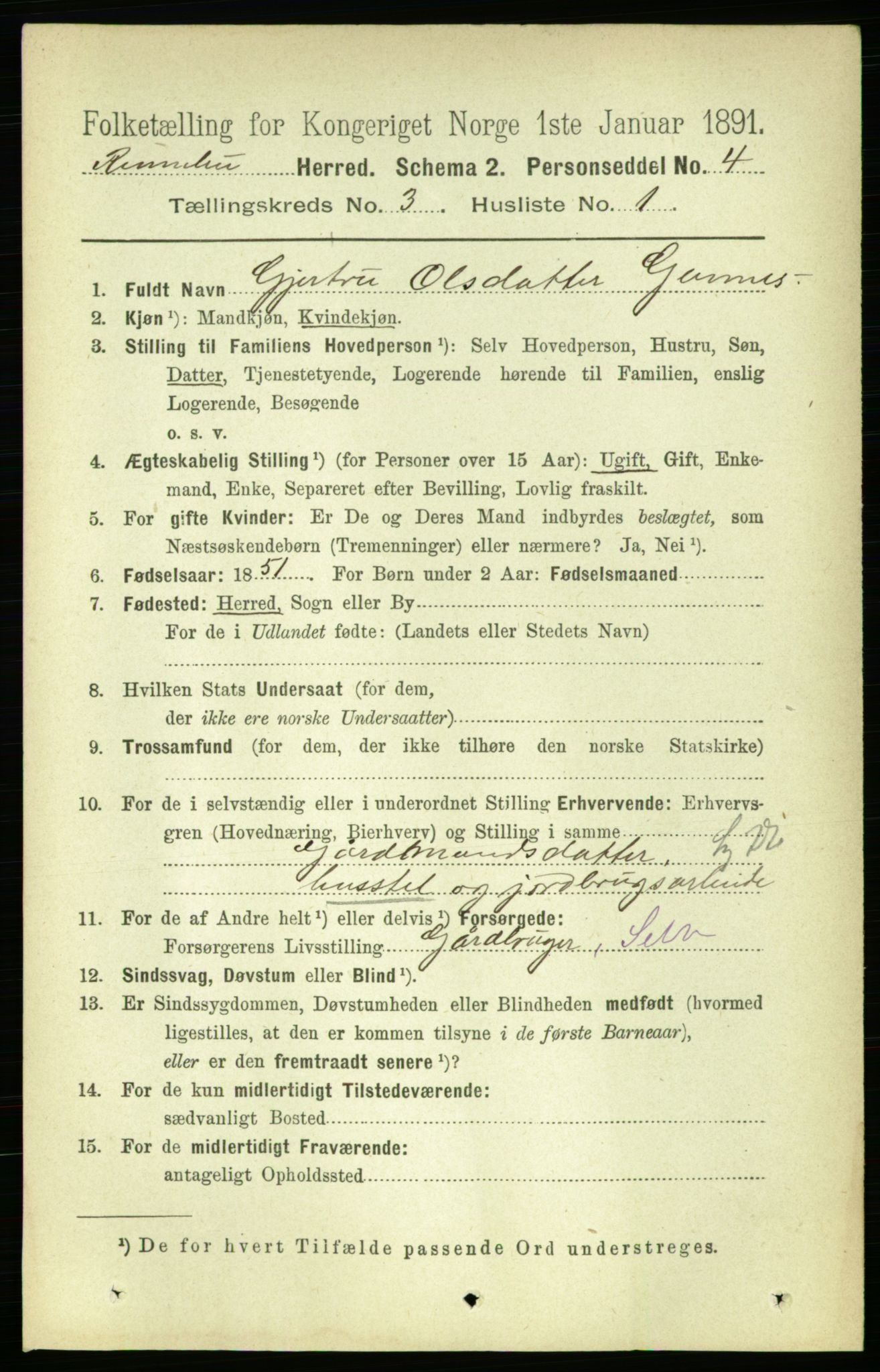 RA, 1891 census for 1635 Rennebu, 1891, p. 1391