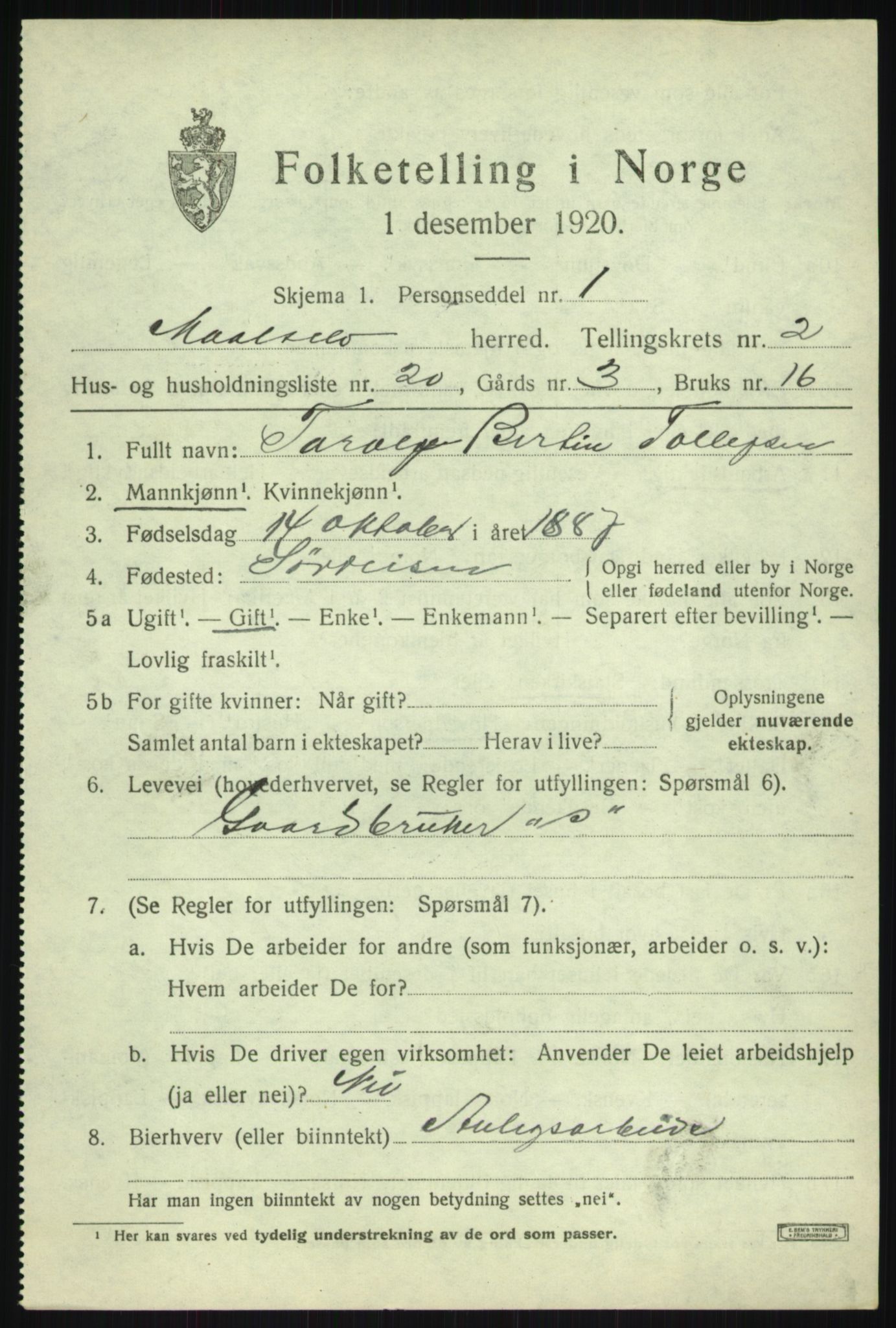 SATØ, 1920 census for Målselv, 1920, p. 2011