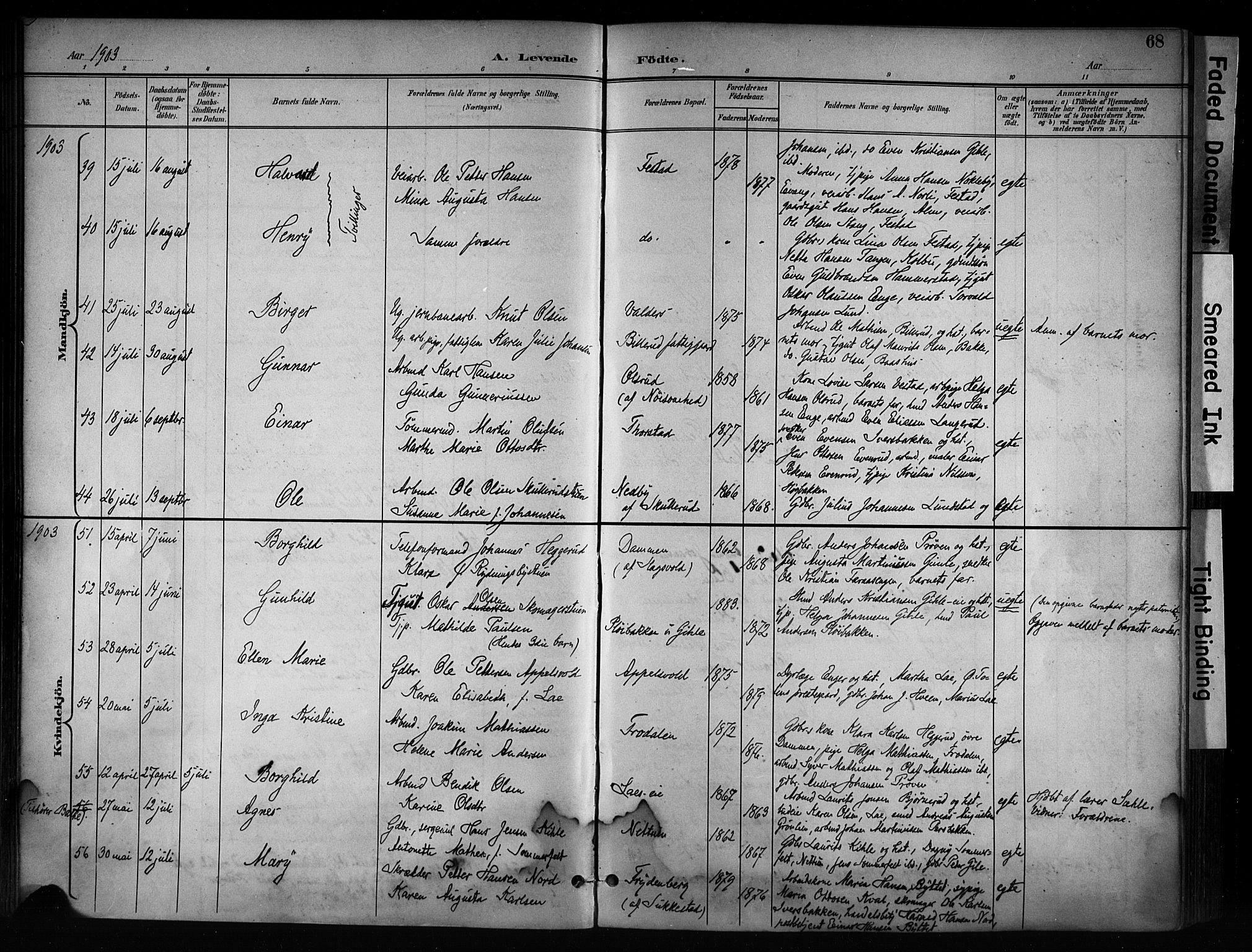 Østre Toten prestekontor, AV/SAH-PREST-104/H/Ha/Haa/L0008: Parish register (official) no. 8, 1897-1909, p. 68