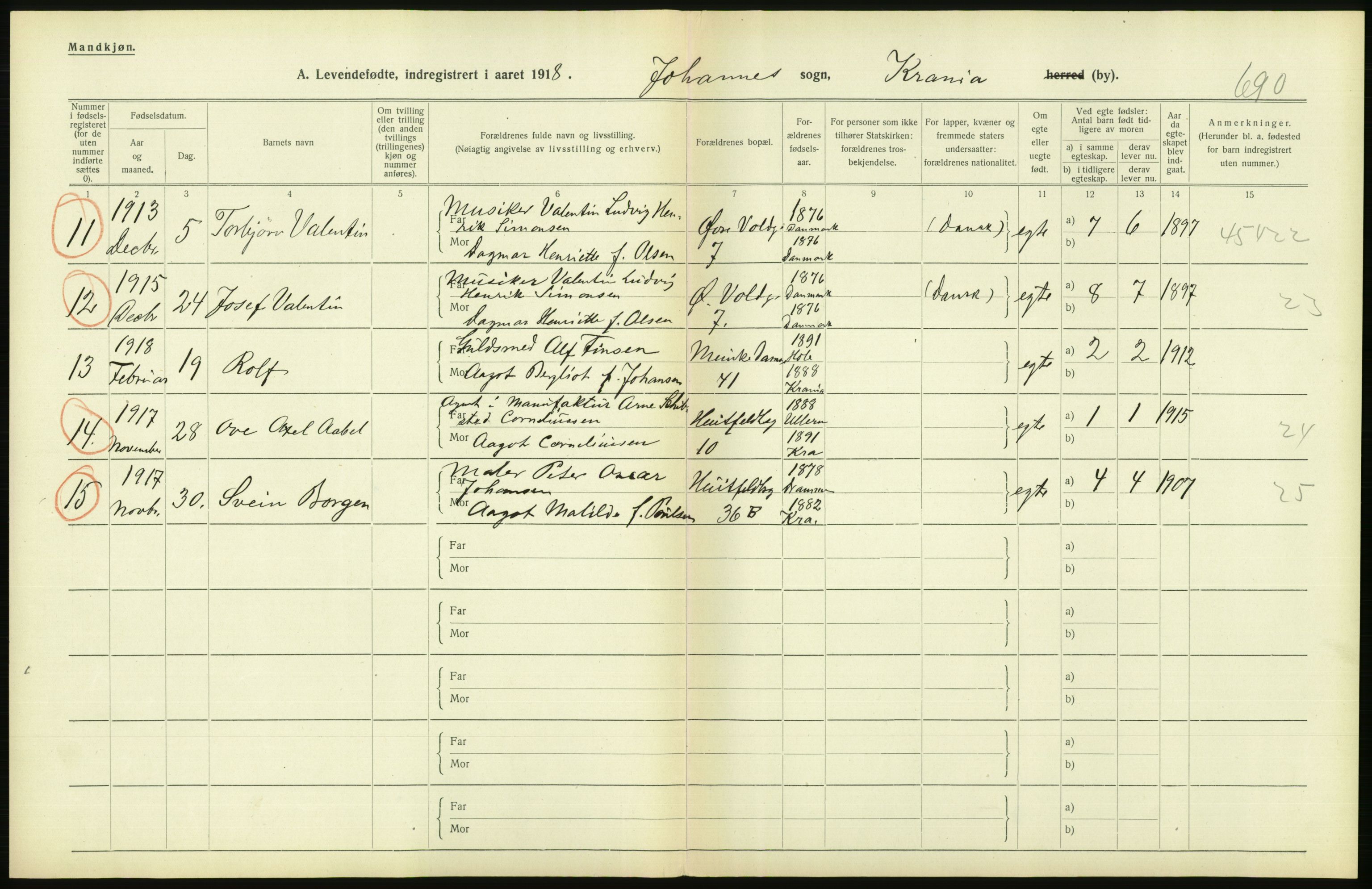 Statistisk sentralbyrå, Sosiodemografiske emner, Befolkning, AV/RA-S-2228/D/Df/Dfb/Dfbh/L0008: Kristiania: Levendefødte menn og kvinner., 1918, p. 570