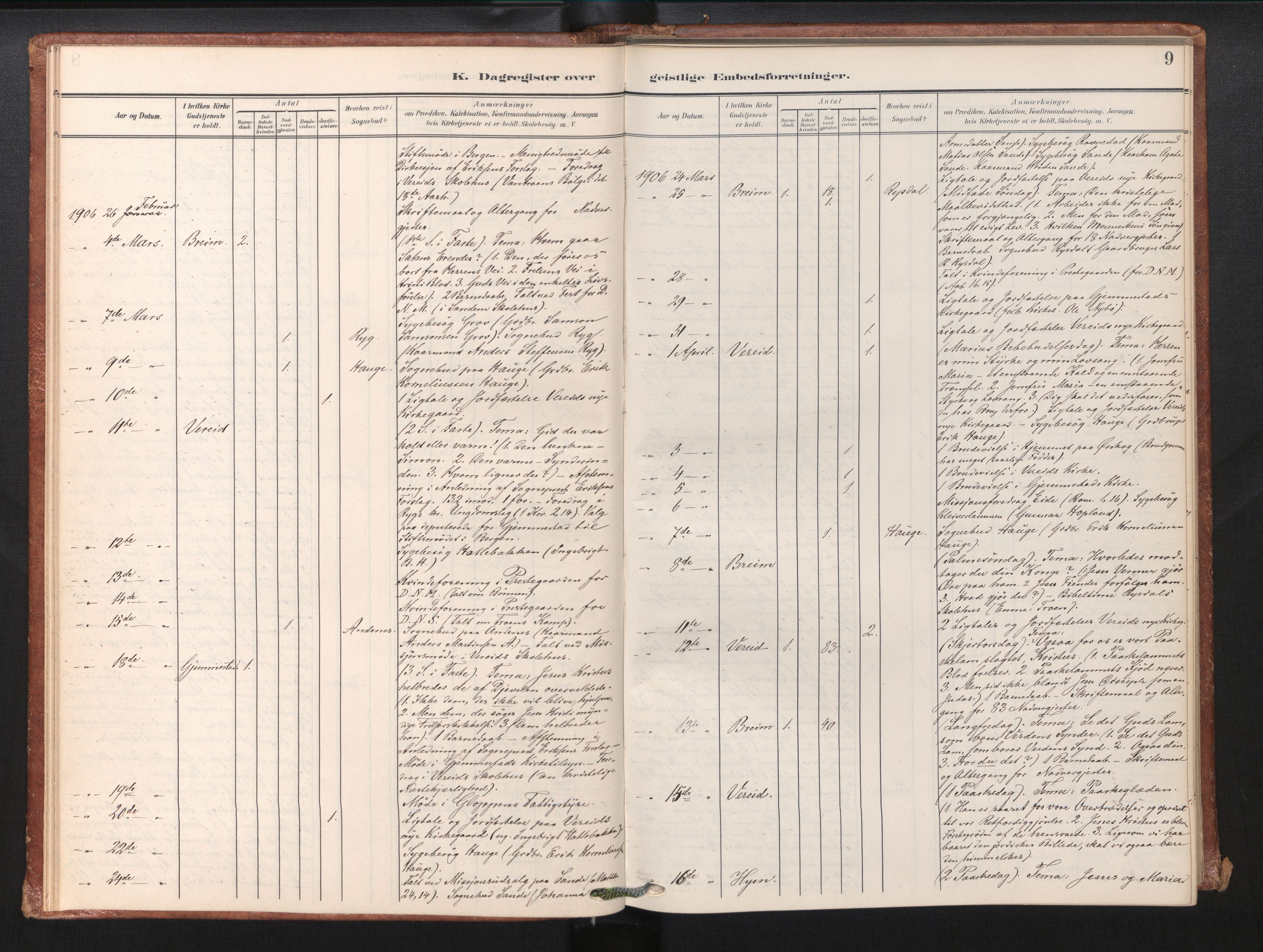 Gloppen sokneprestembete, SAB/A-80101/H/Haa/Haaf/L0002: Diary records no. F 2, 1904-1932, p. 9