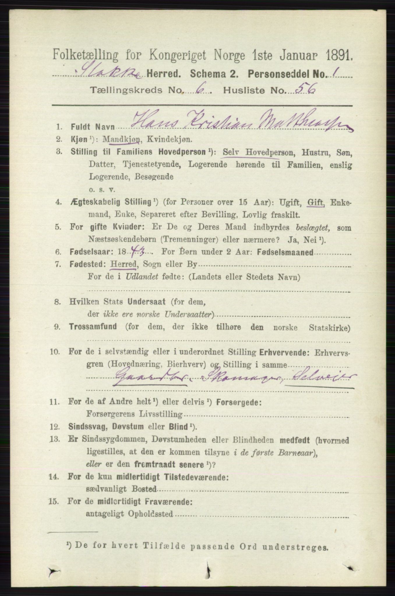 RA, 1891 census for 0720 Stokke, 1891, p. 4166