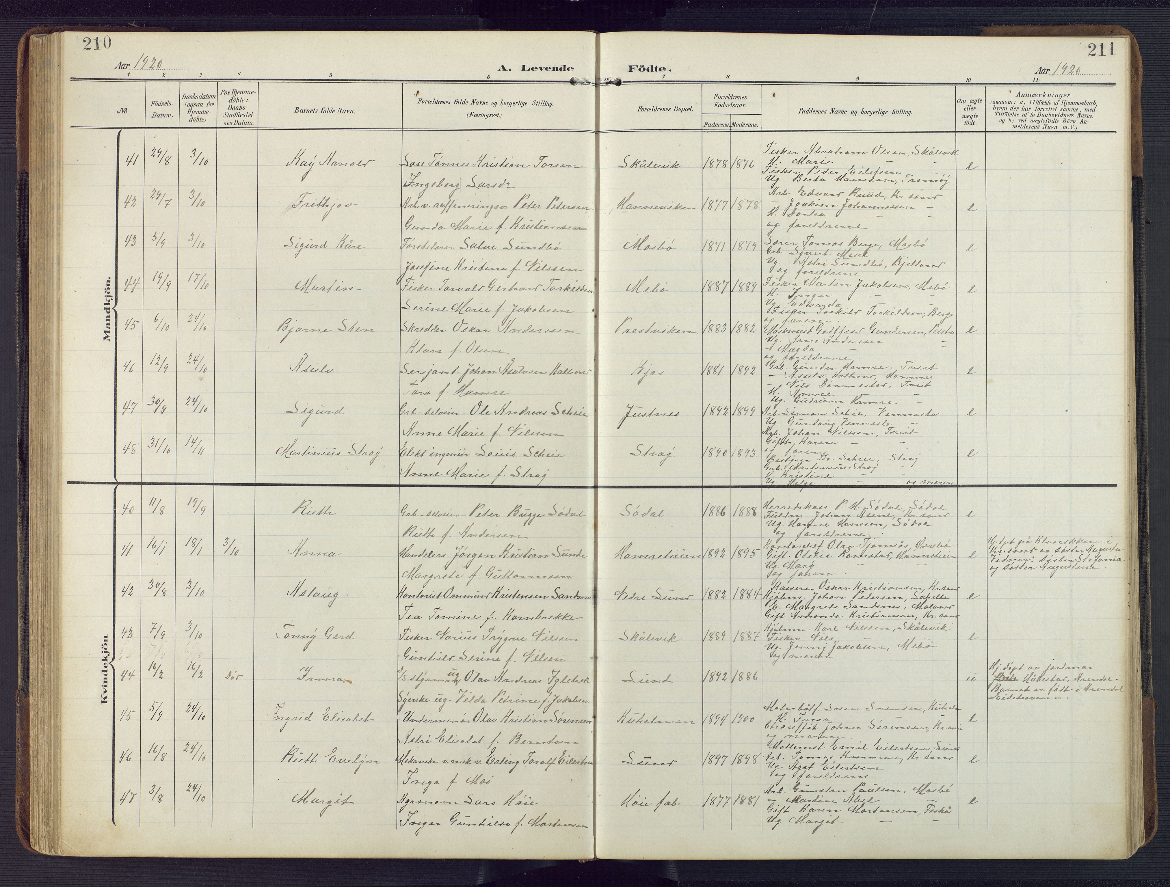 Oddernes sokneprestkontor, AV/SAK-1111-0033/F/Fb/Fba/L0010: Parish register (copy) no. B 10, 1907-1941, p. 210-211