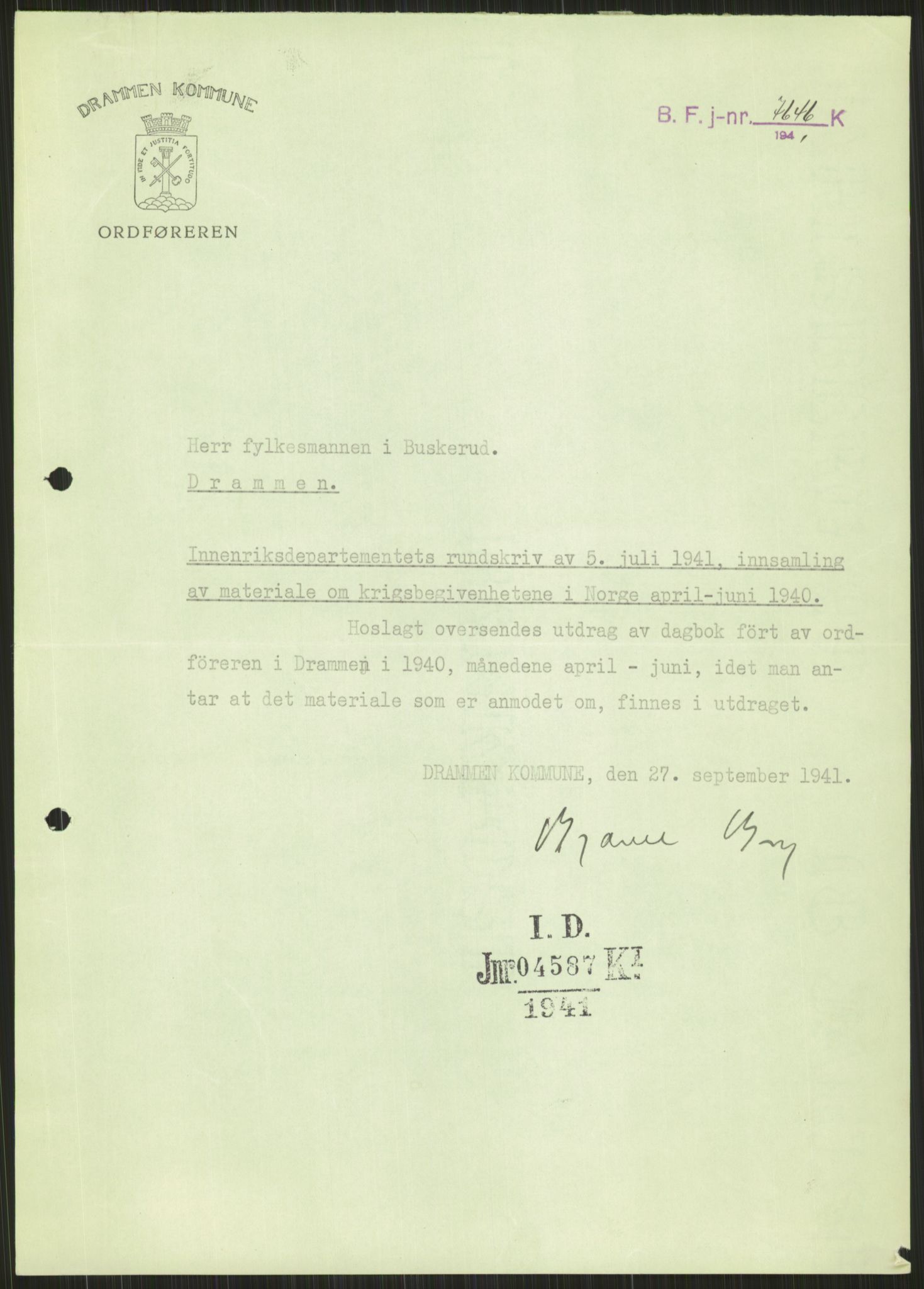 Forsvaret, Forsvarets krigshistoriske avdeling, AV/RA-RAFA-2017/Y/Ya/L0014: II-C-11-31 - Fylkesmenn.  Rapporter om krigsbegivenhetene 1940., 1940, p. 287