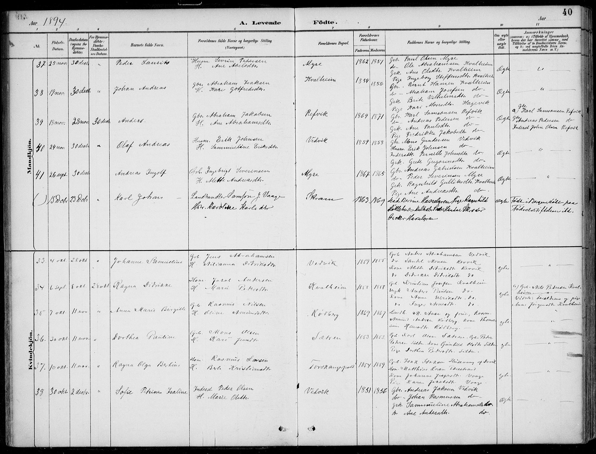 Selje sokneprestembete, AV/SAB-A-99938/H/Ha/Haa/Haac/L0002: Parish register (official) no. C  2, 1889-1904, p. 40