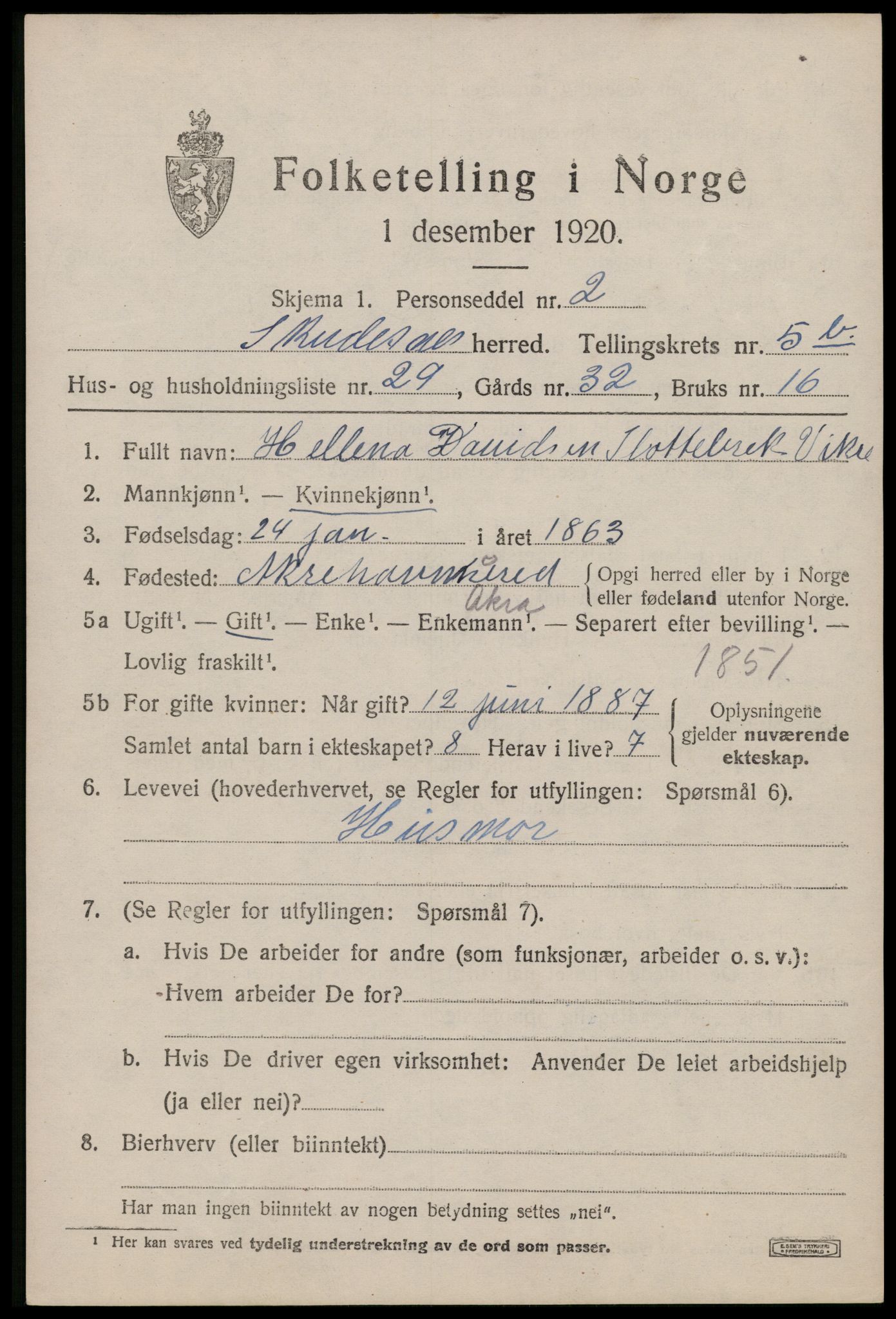 SAST, 1920 census for Skudenes, 1920, p. 4808