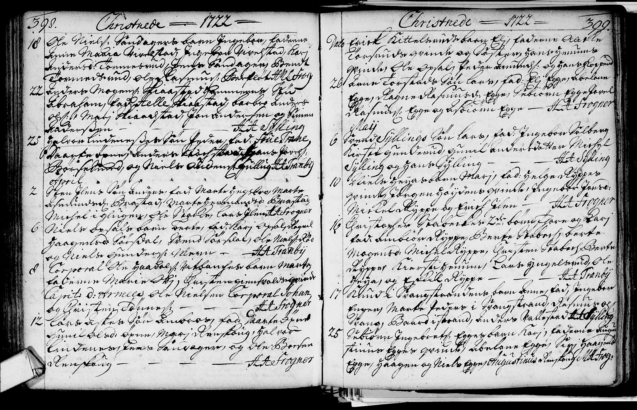 Lier kirkebøker, AV/SAKO-A-230/F/Fa/L0002: Parish register (official) no. I 2, 1701-1726, p. 398-399