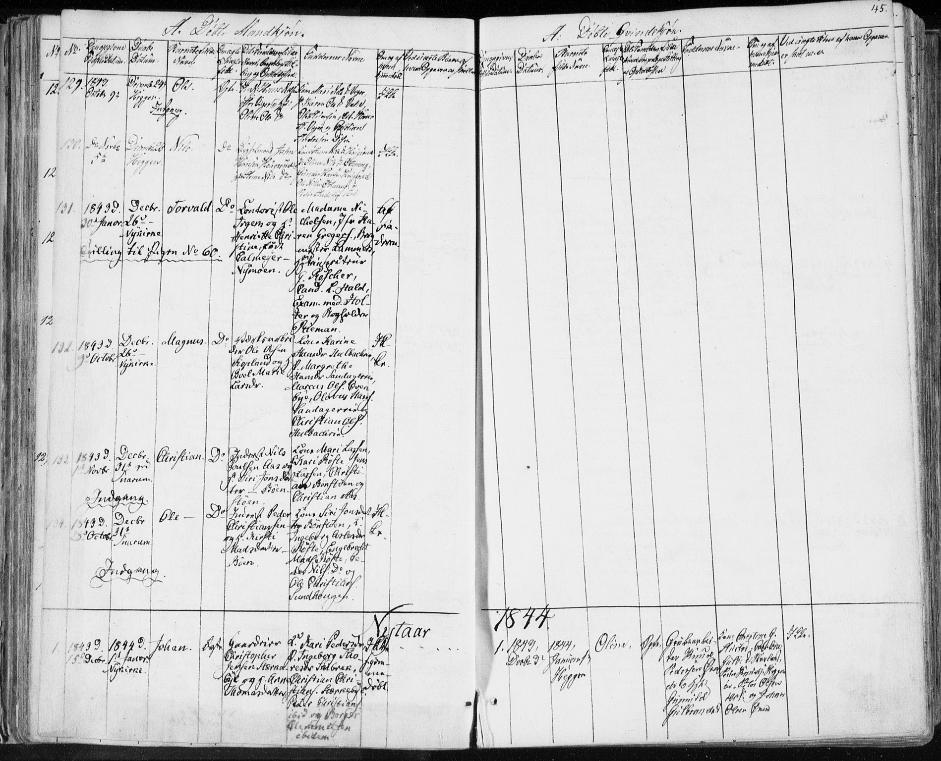 Modum kirkebøker, SAKO/A-234/F/Fa/L0007: Parish register (official) no. 7, 1841-1850, p. 45