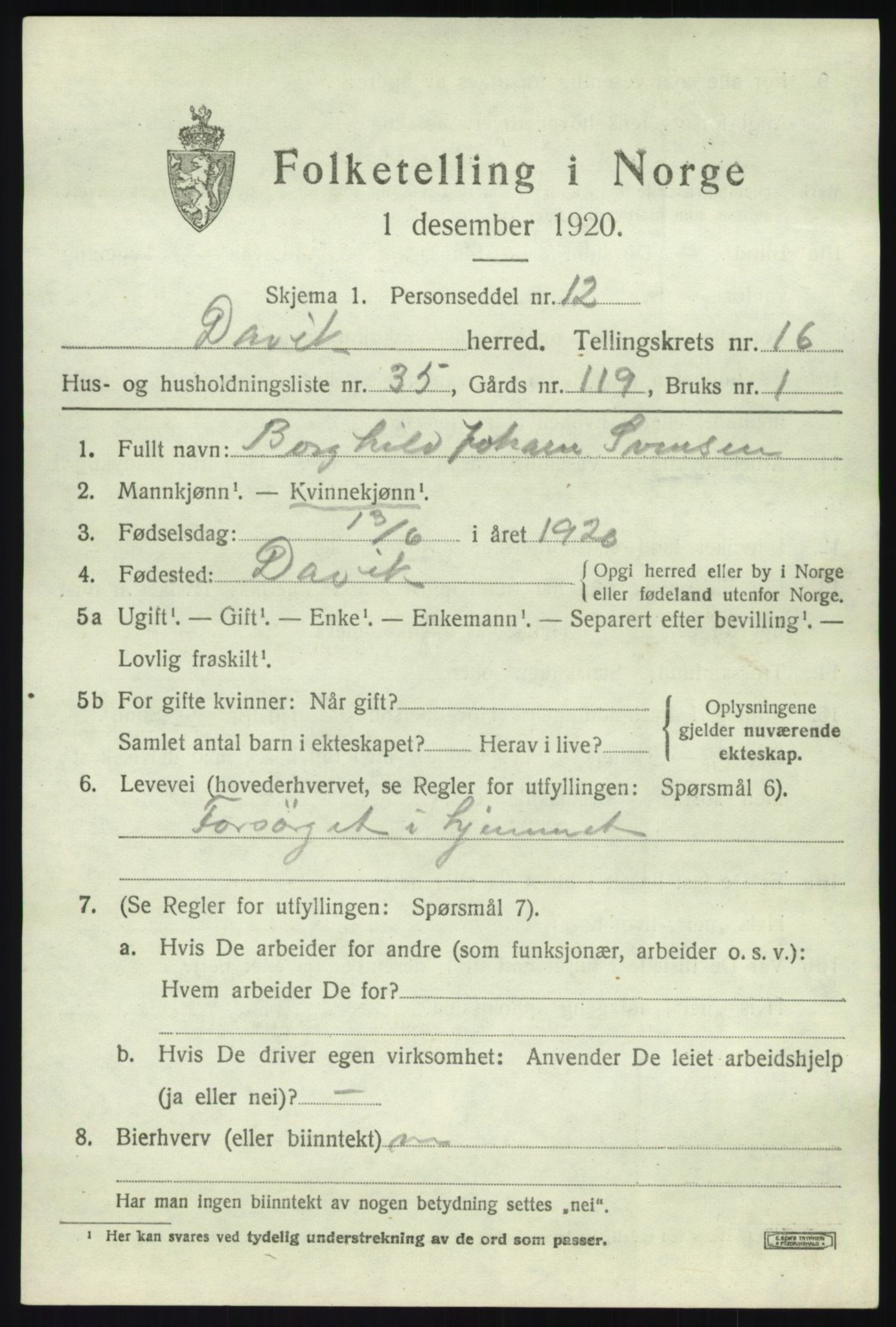 SAB, 1920 census for Davik, 1920, p. 7665