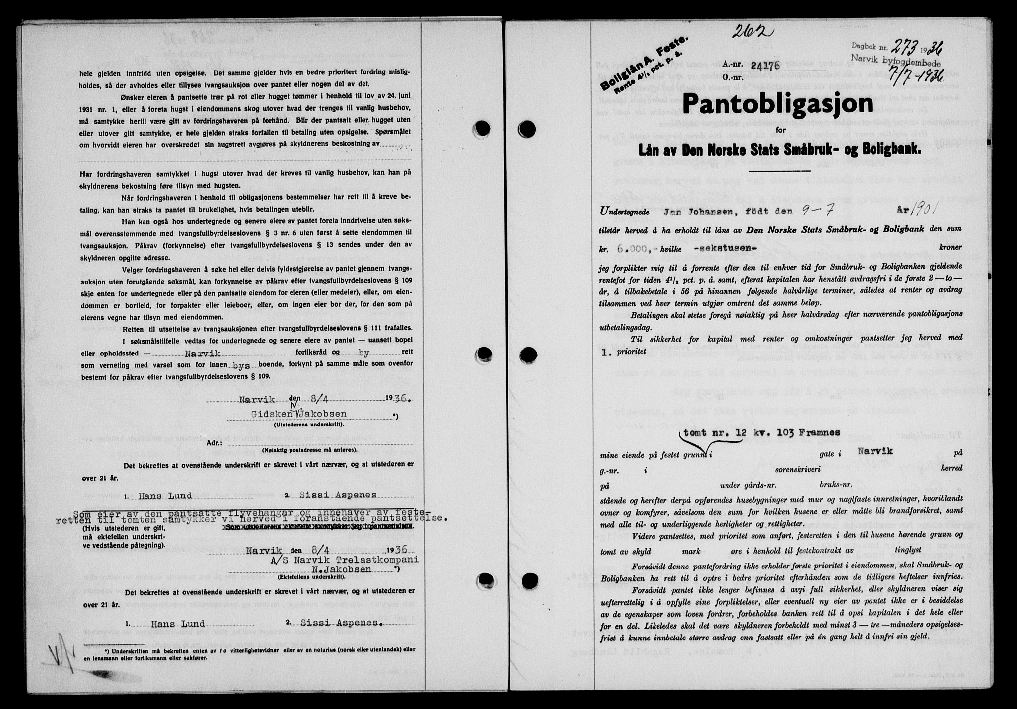 Narvik sorenskriveri, SAT/A-0002/1/2/2C/2Ca/L0011: Mortgage book no. 14, 1935-1937, Deed date: 07.07.1936