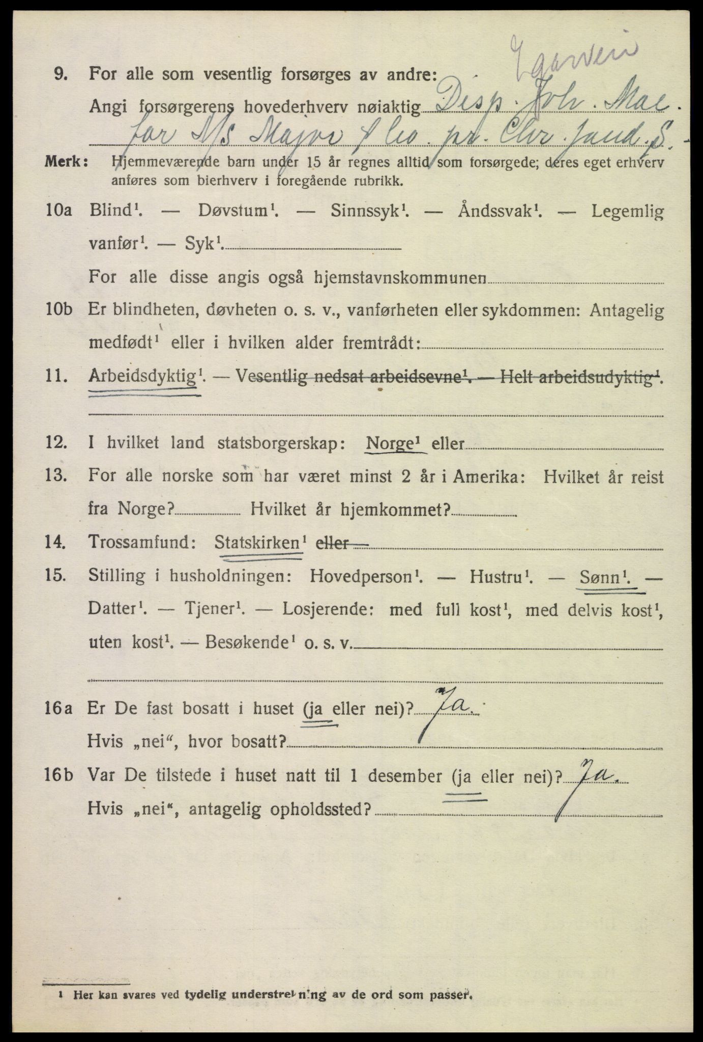 SAK, 1920 census for Oddernes, 1920, p. 9852