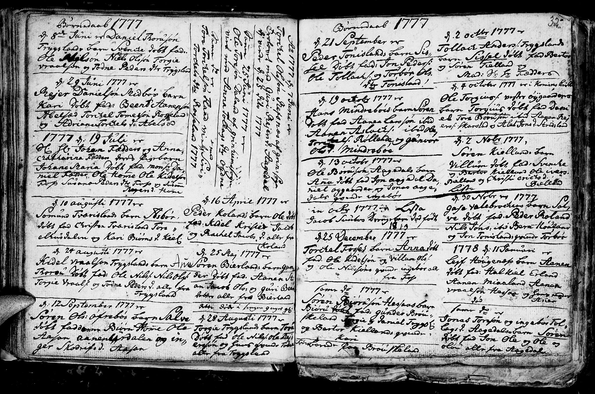 Bjelland sokneprestkontor, SAK/1111-0005/F/Fb/Fba/L0002: Parish register (copy) no. B 2, 1753-1792, p. 32