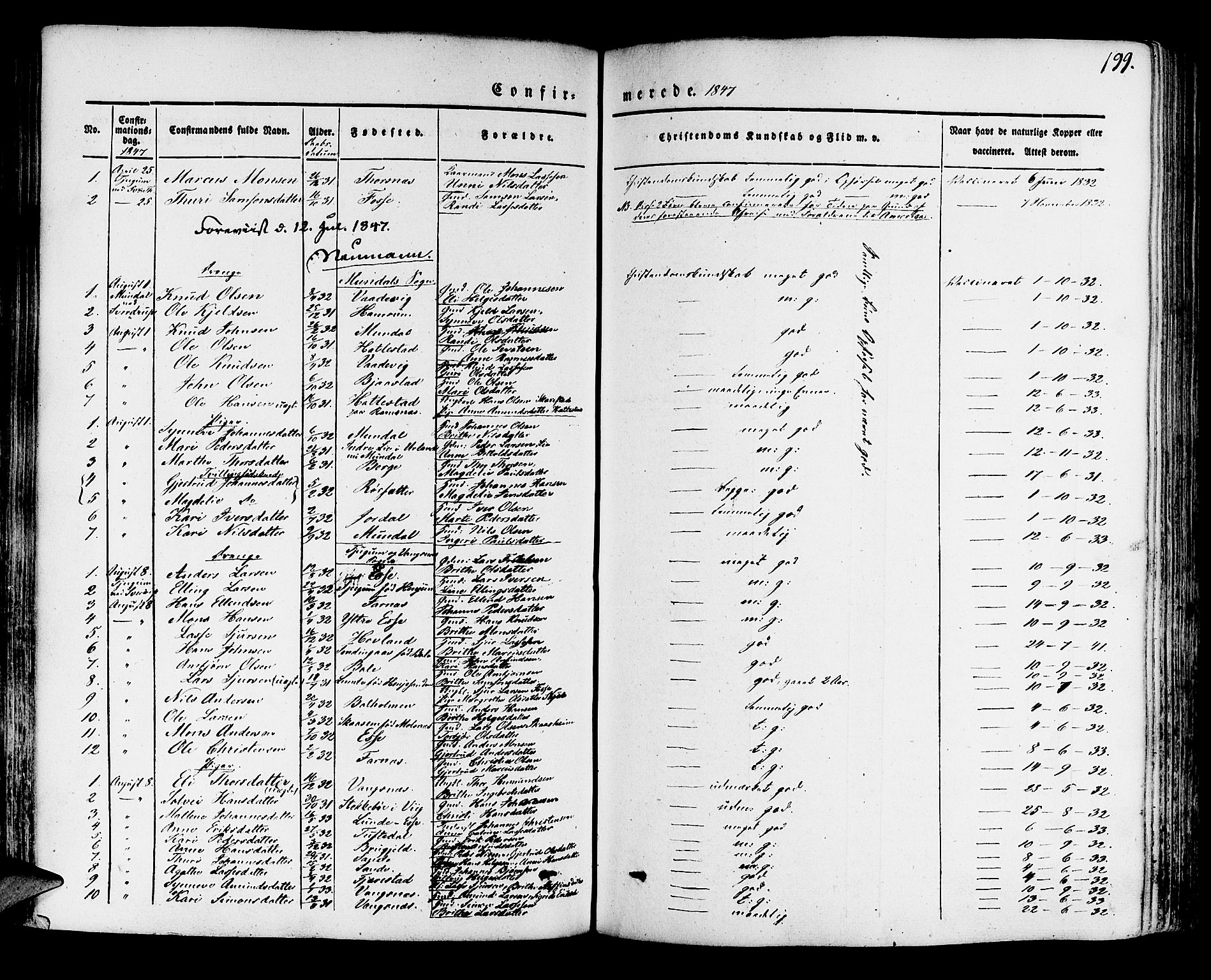 Leikanger sokneprestembete, SAB/A-81001: Parish register (official) no. A 7, 1838-1851, p. 199