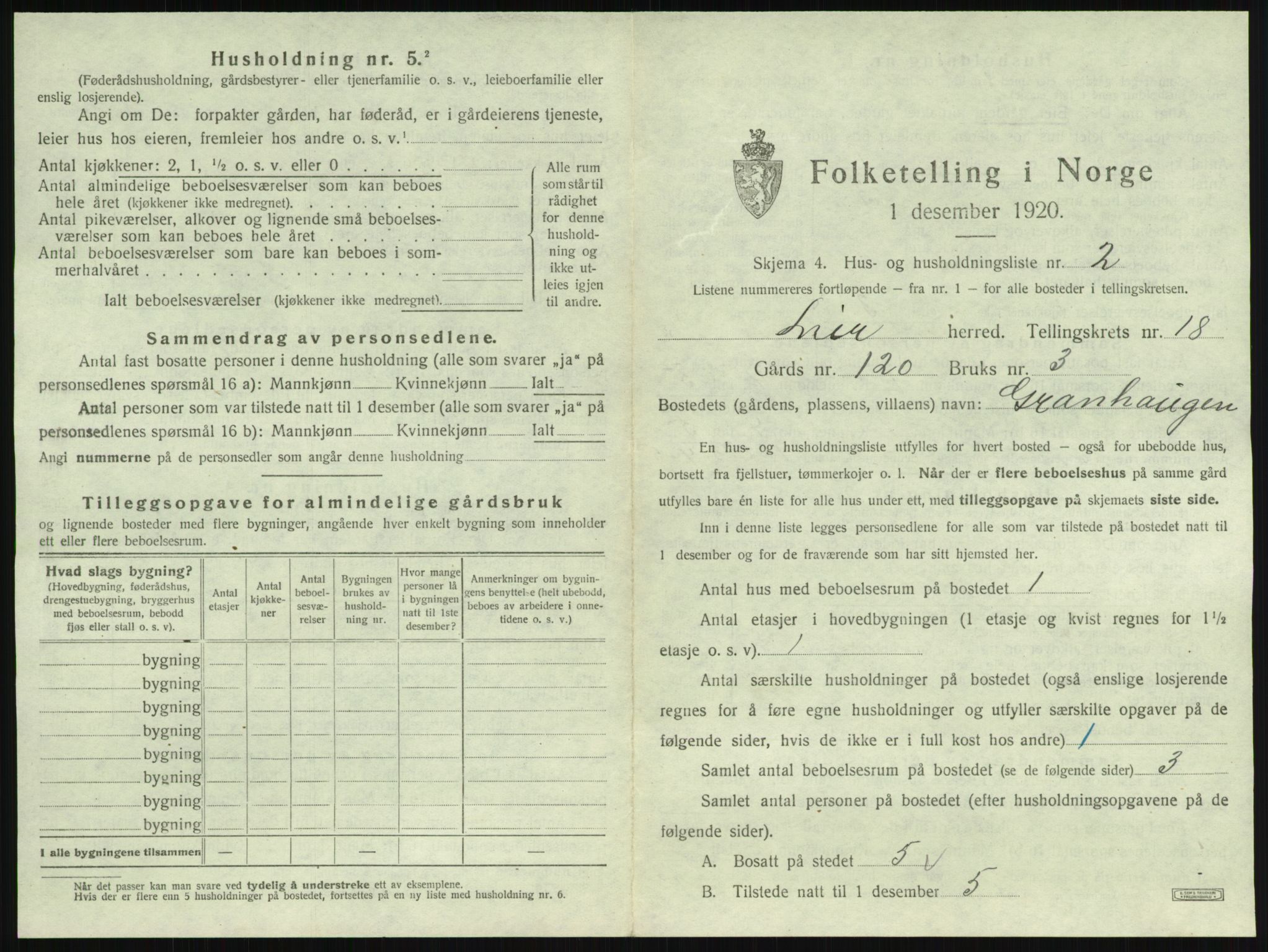 SAKO, 1920 census for Lier, 1920, p. 3052