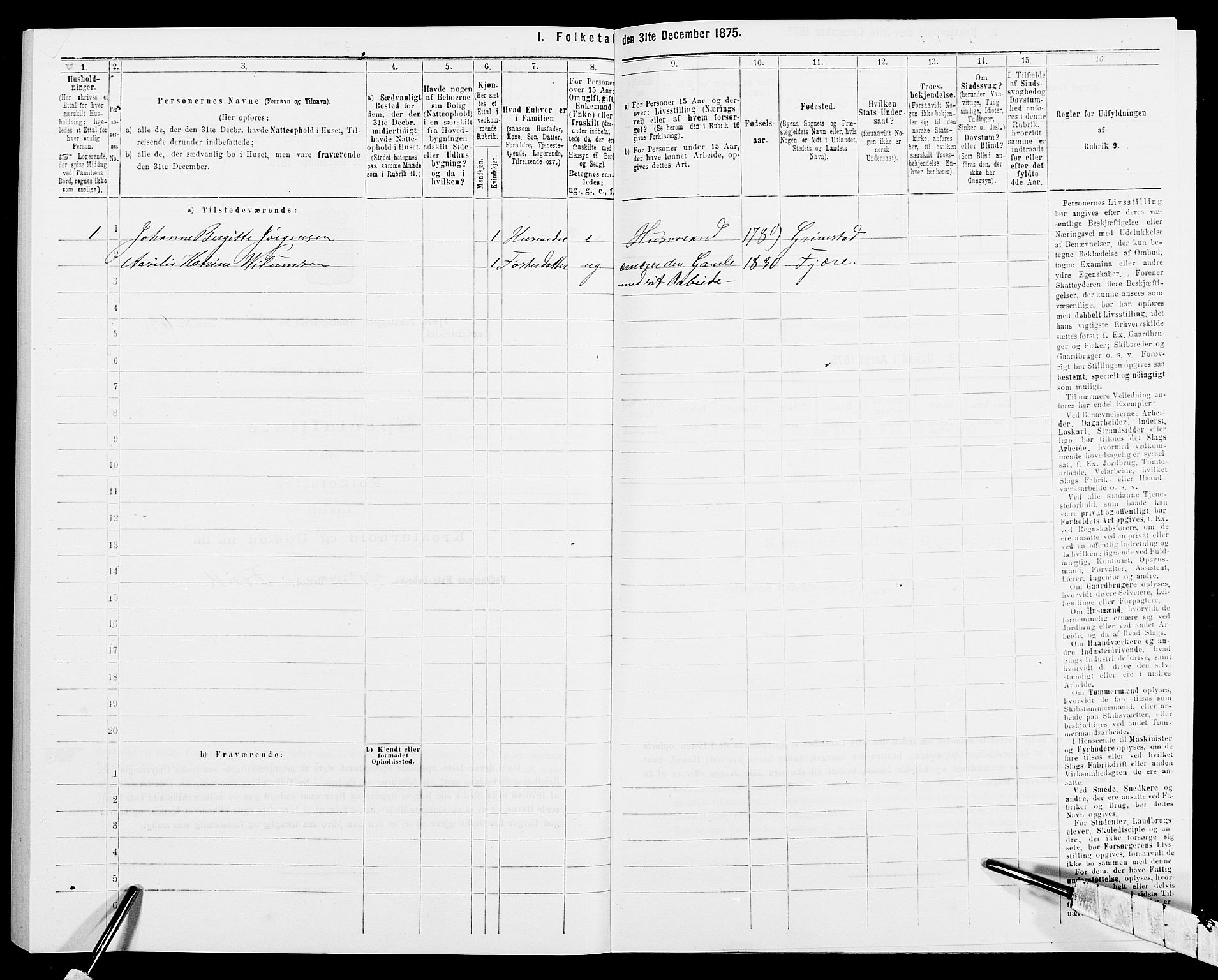 SAK, 1875 census for 0923L Fjære/Fjære, 1875, p. 1690