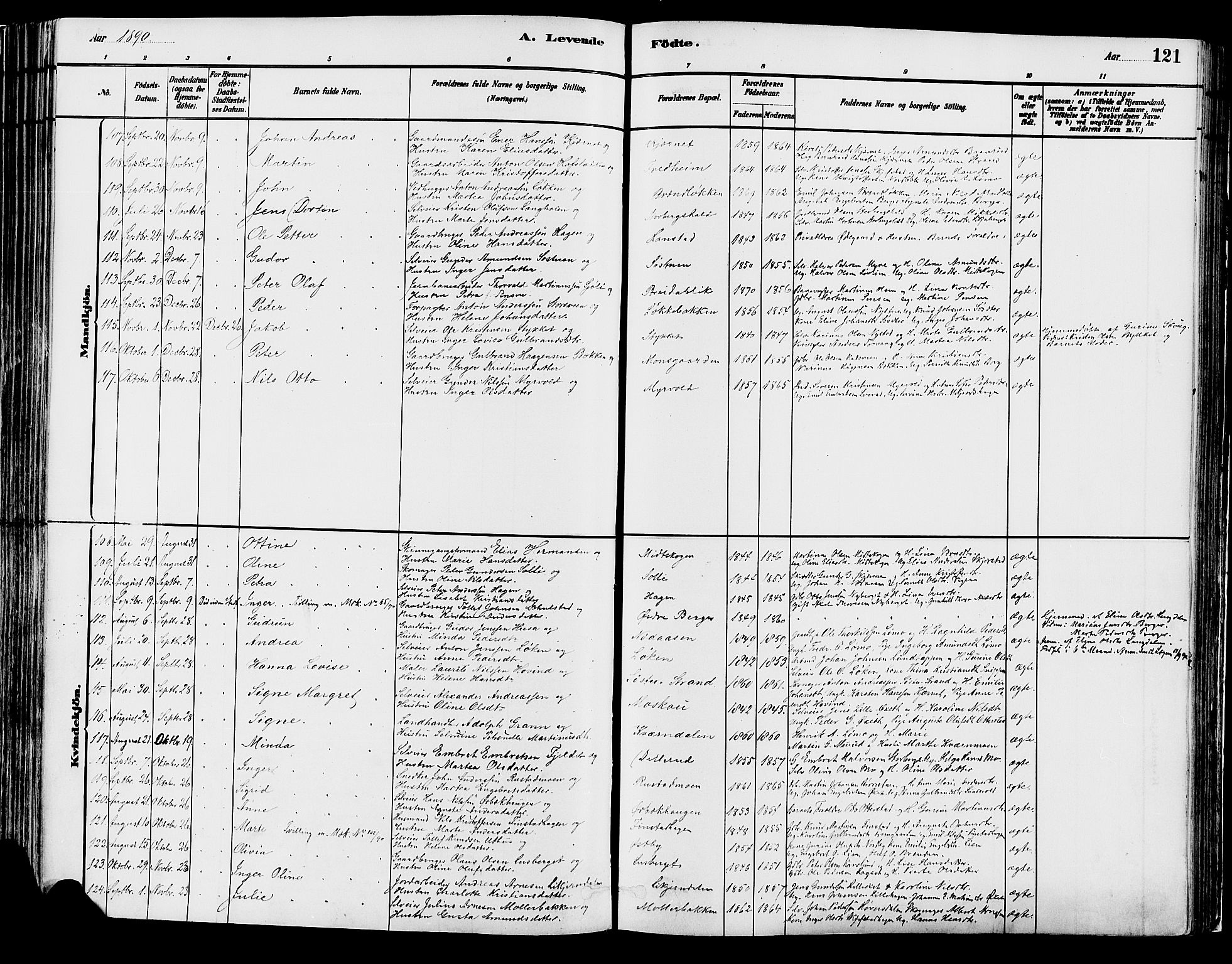 Elverum prestekontor, AV/SAH-PREST-044/H/Ha/Haa/L0013: Parish register (official) no. 13, 1880-1890, p. 121