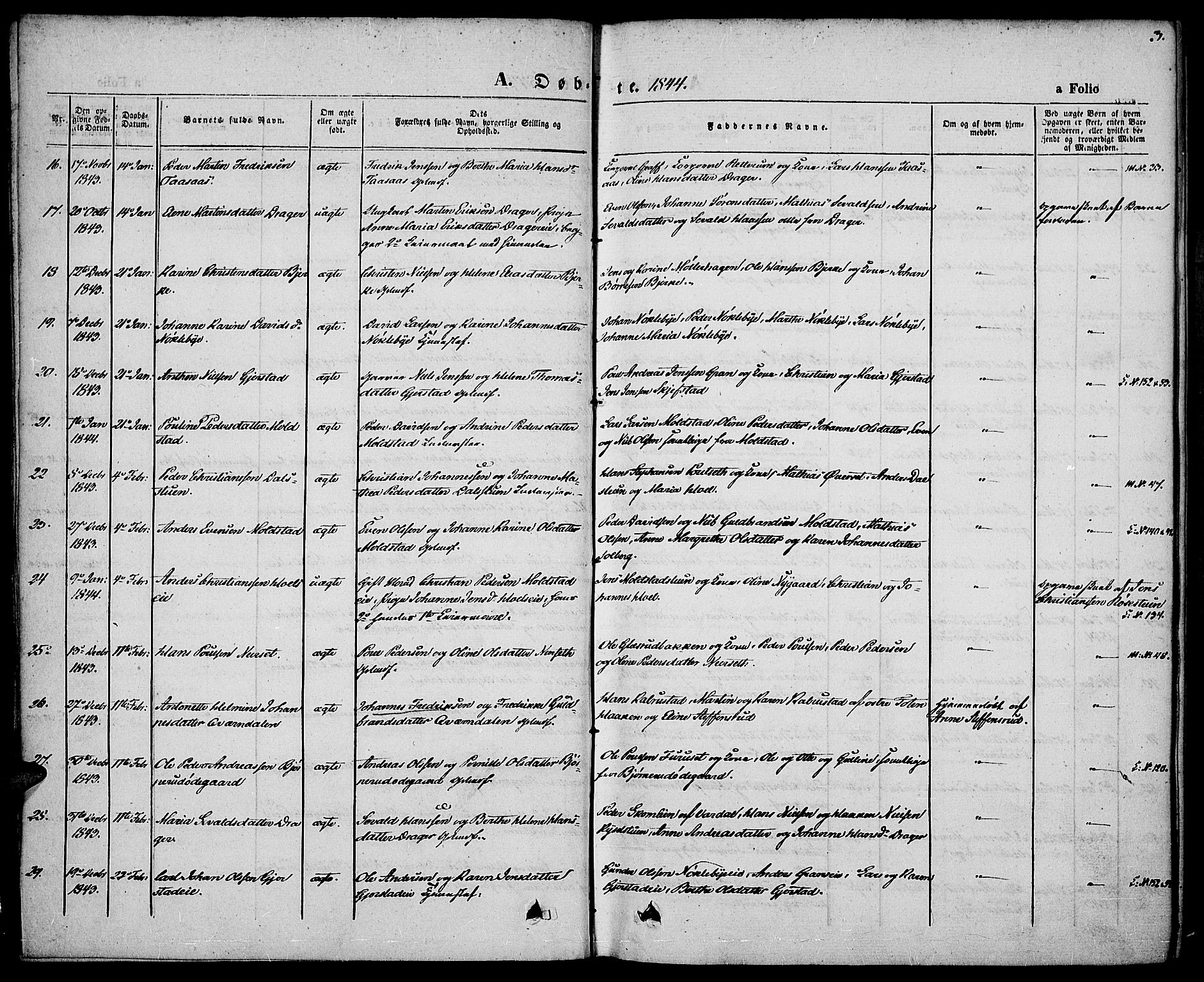 Vestre Toten prestekontor, AV/SAH-PREST-108/H/Ha/Haa/L0004: Parish register (official) no. 4, 1844-1849, p. 3