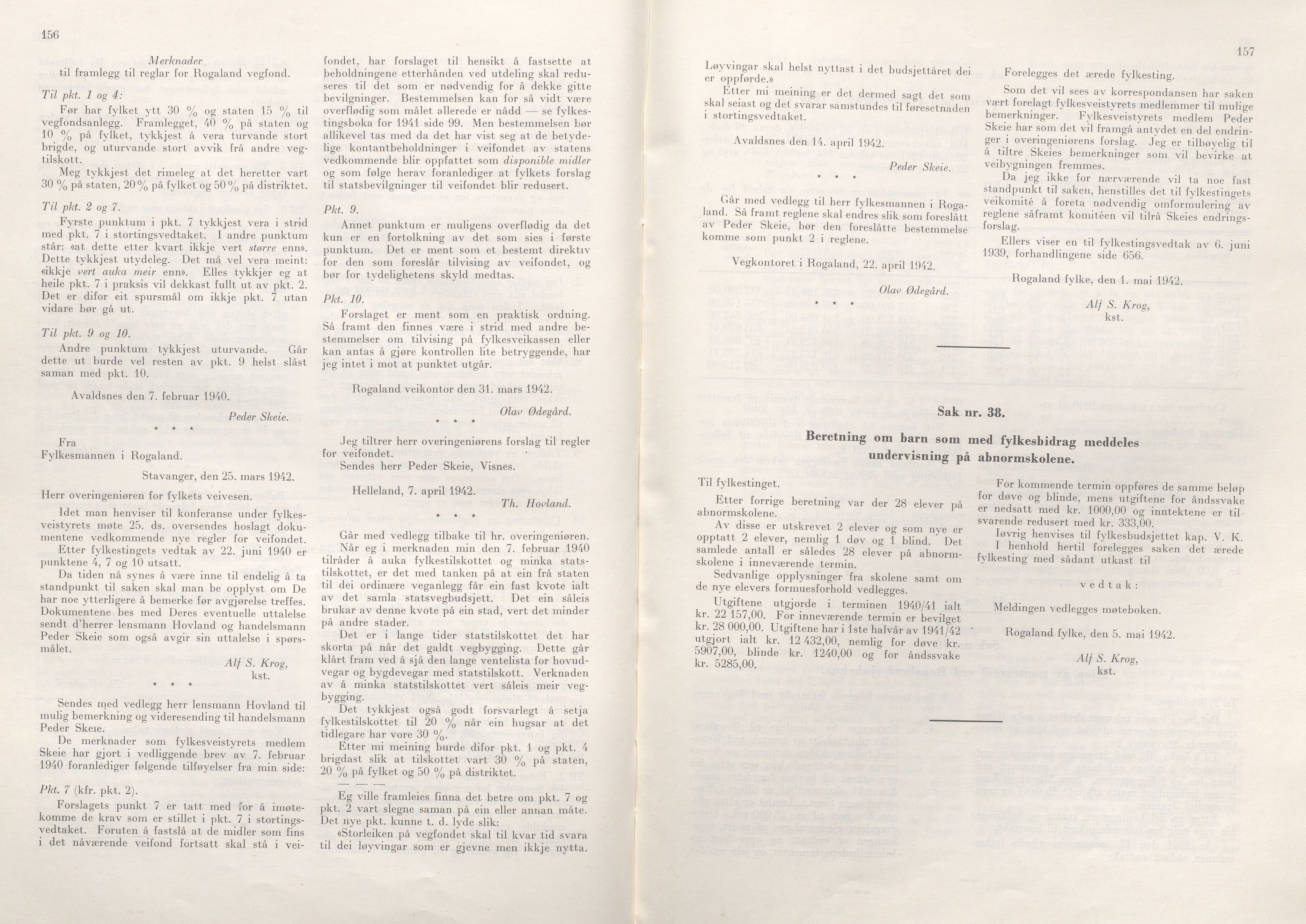 Rogaland fylkeskommune - Fylkesrådmannen , IKAR/A-900/A/Aa/Aaa/L0061: Møtebok , 1942, p. 156-157