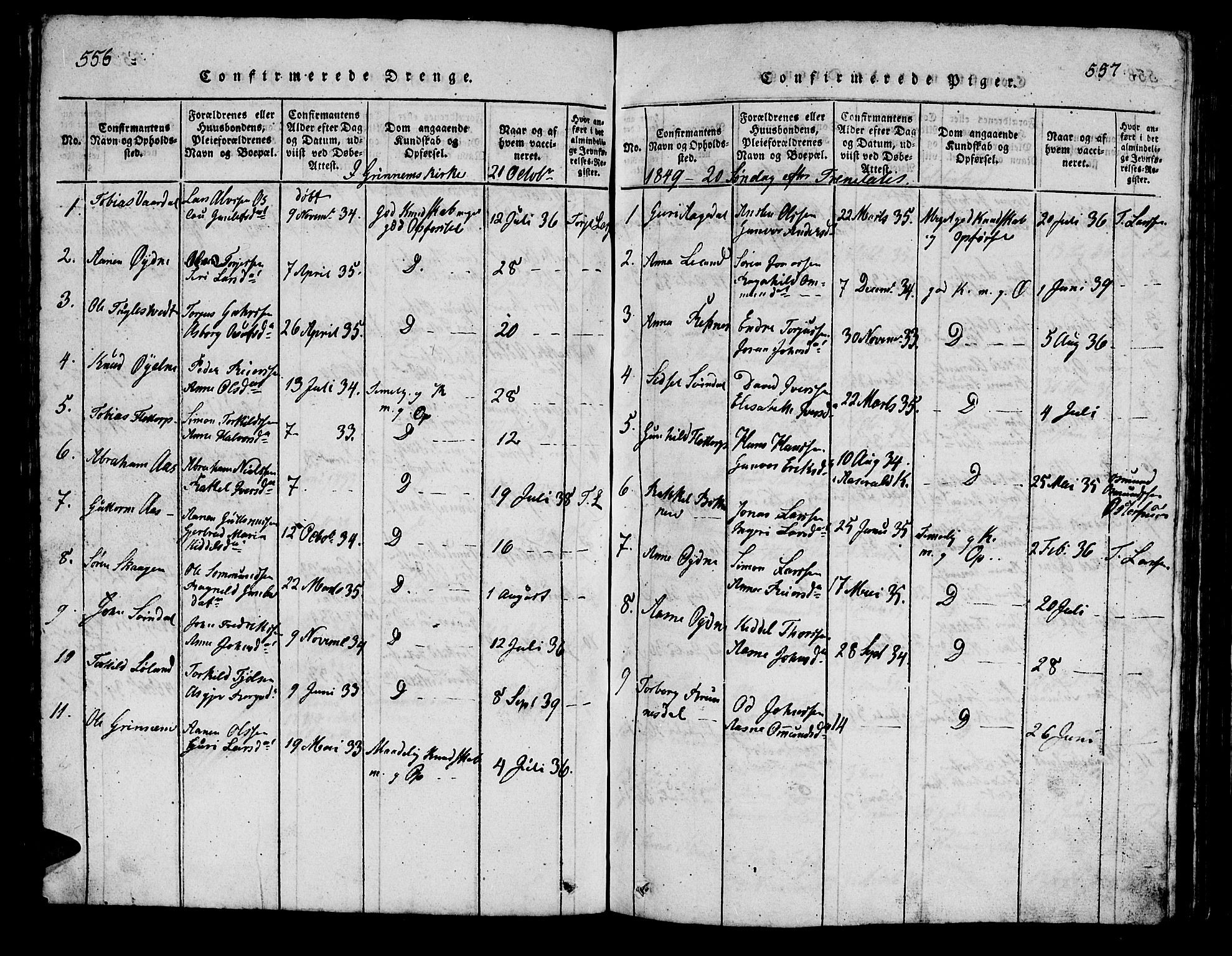 Bjelland sokneprestkontor, AV/SAK-1111-0005/F/Fb/Fbc/L0001: Parish register (copy) no. B 1, 1815-1870, p. 556-557