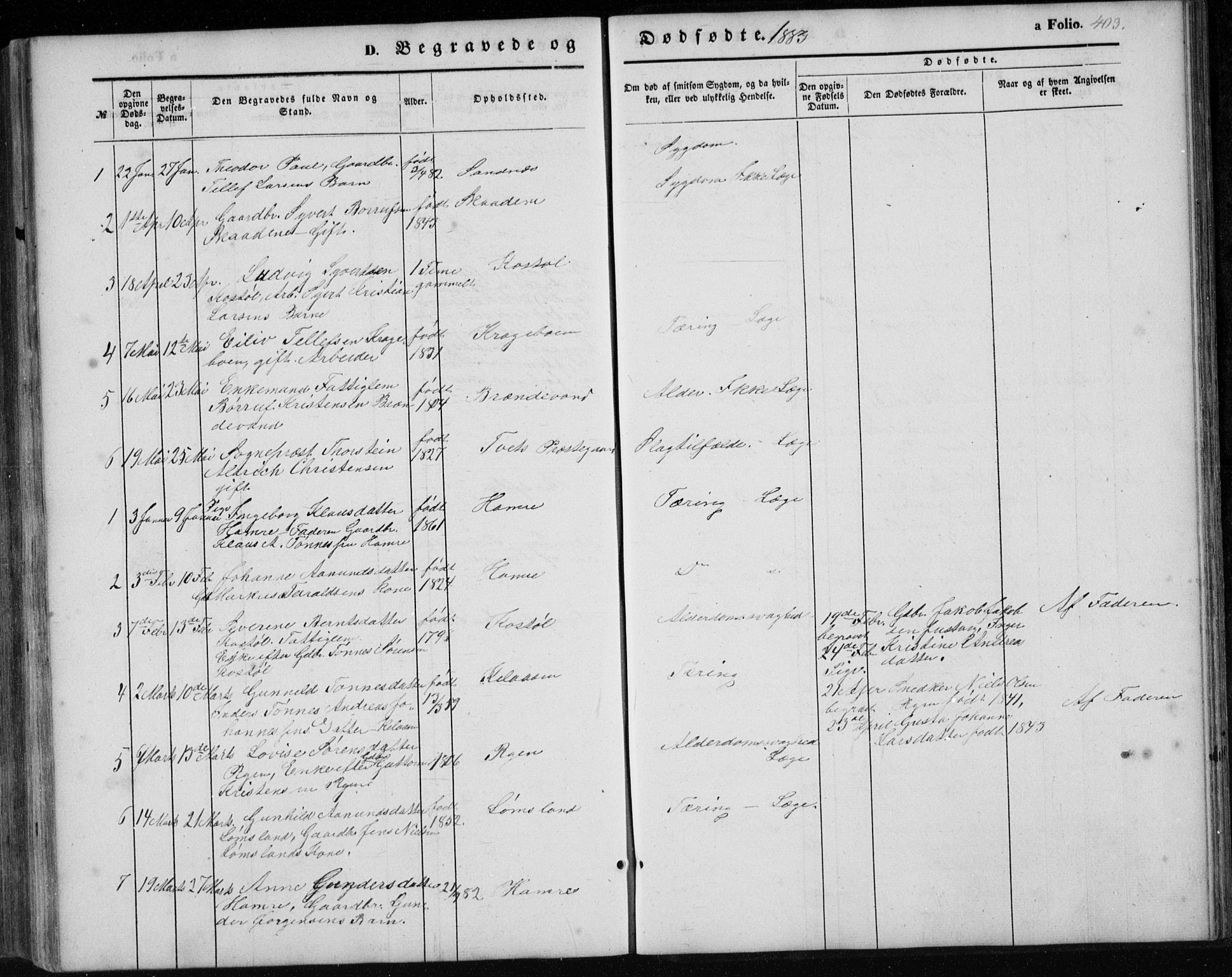 Tveit sokneprestkontor, AV/SAK-1111-0043/F/Fb/L0003: Parish register (copy) no. B 3, 1854-1886, p. 403