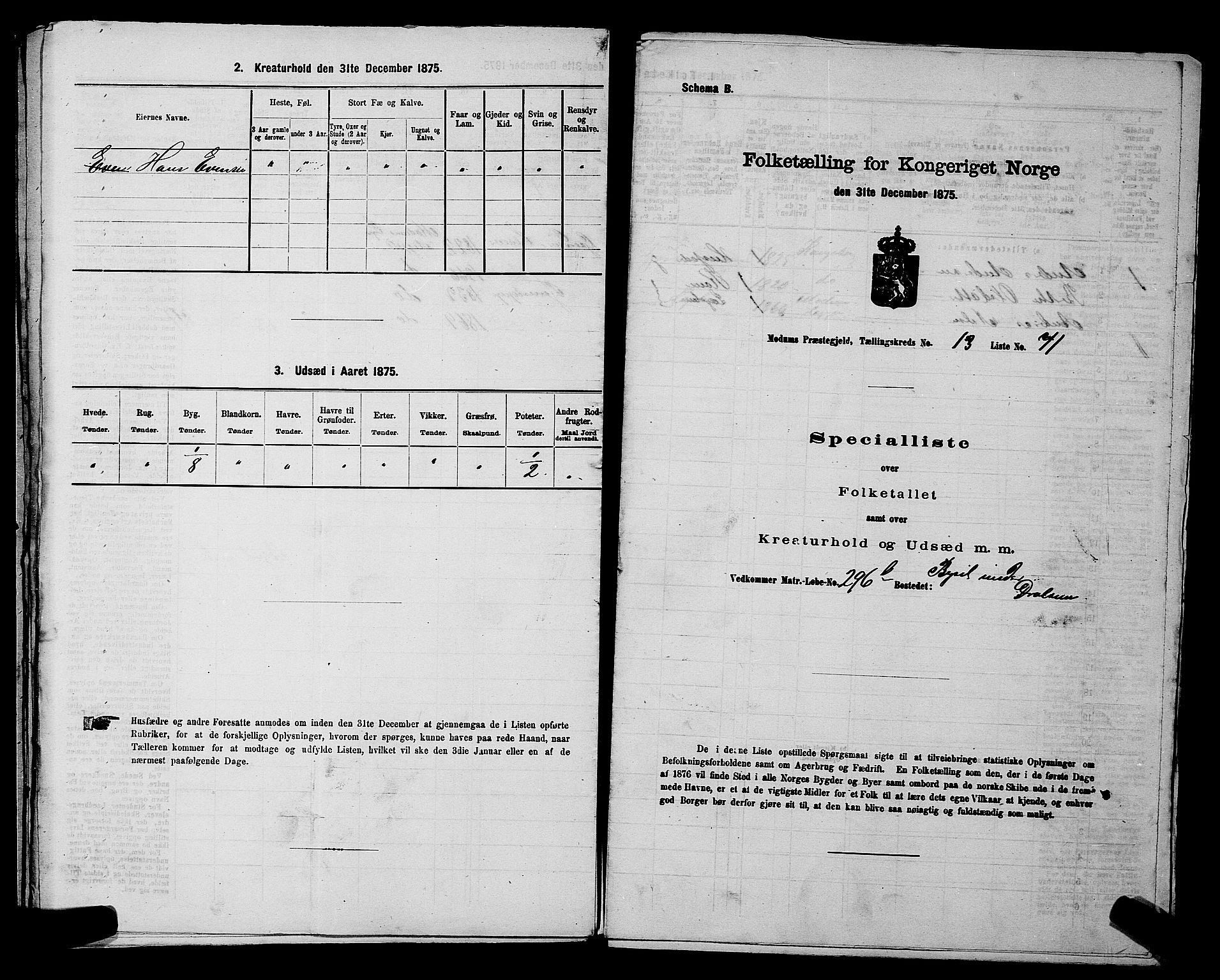 SAKO, 1875 census for 0623P Modum, 1875, p. 1772