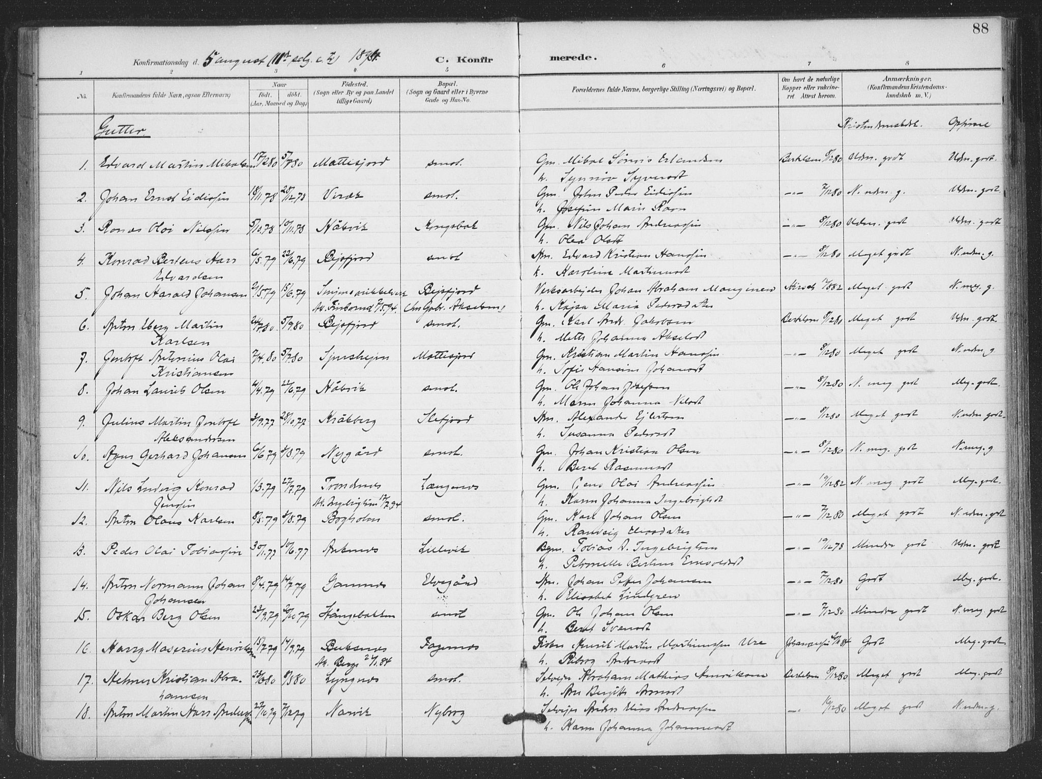 Ministerialprotokoller, klokkerbøker og fødselsregistre - Nordland, AV/SAT-A-1459/866/L0939: Parish register (official) no. 866A02, 1894-1906, p. 88