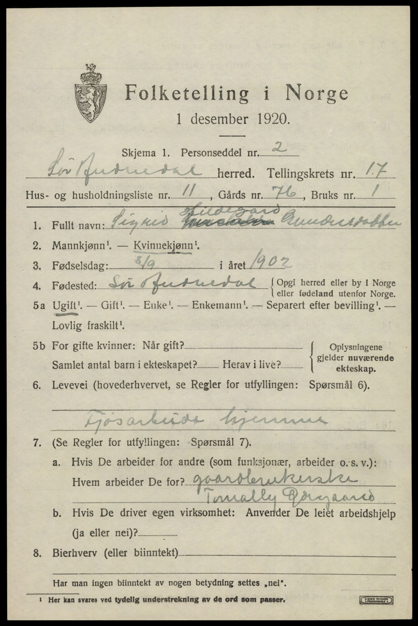 SAK, 1920 census for Sør-Audnedal, 1920, p. 6393