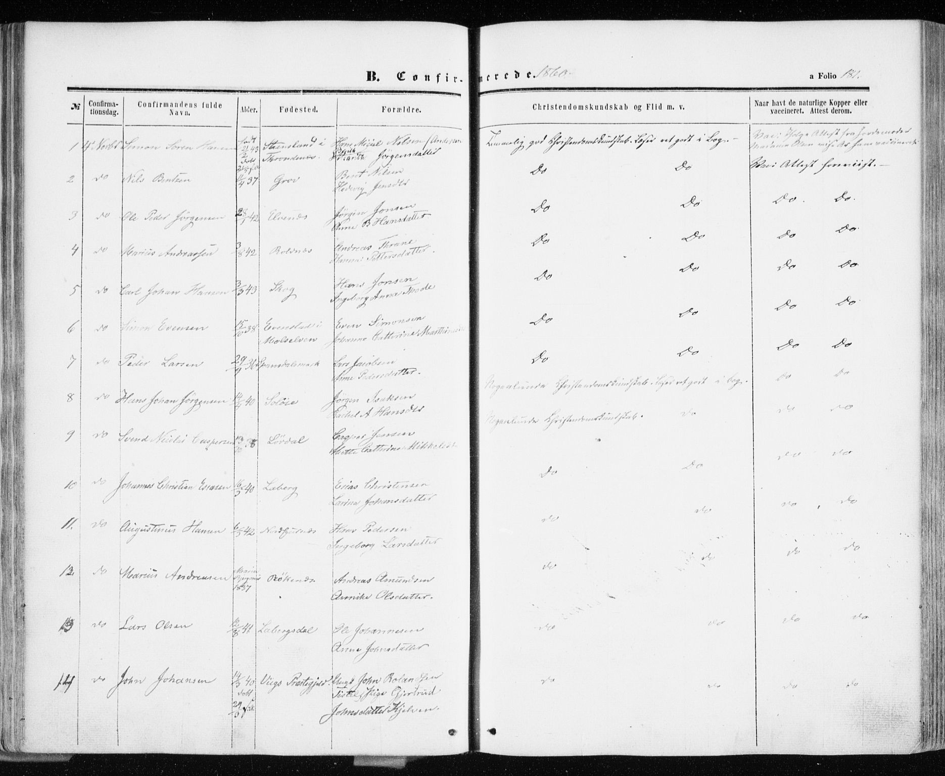 Ibestad sokneprestembete, AV/SATØ-S-0077/H/Ha/Haa/L0009kirke: Parish register (official) no. 9, 1859-1868, p. 181