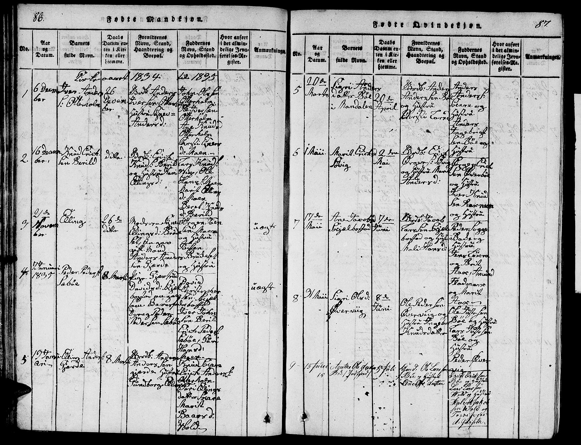 Ministerialprotokoller, klokkerbøker og fødselsregistre - Møre og Romsdal, SAT/A-1454/543/L0563: Parish register (copy) no. 543C01, 1818-1836, p. 86-87