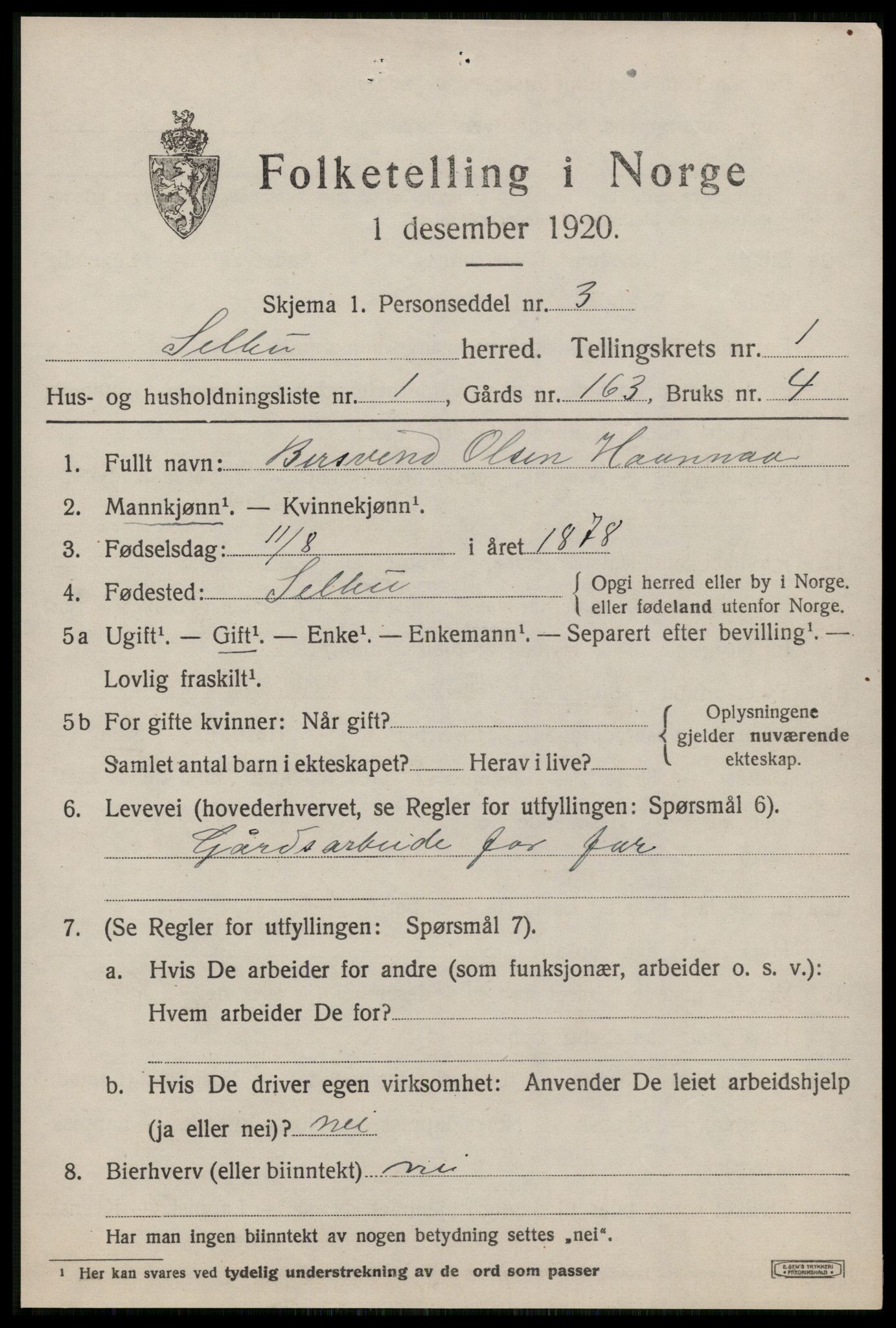 SAT, 1920 census for Selbu, 1920, p. 1678